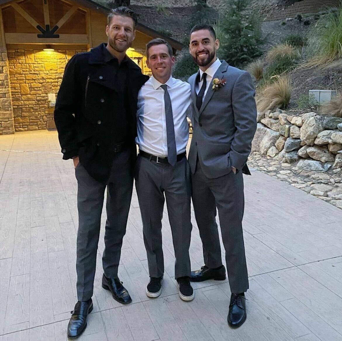 RFed and Bogle flank Will Hahn at Hahn's recent wedding.