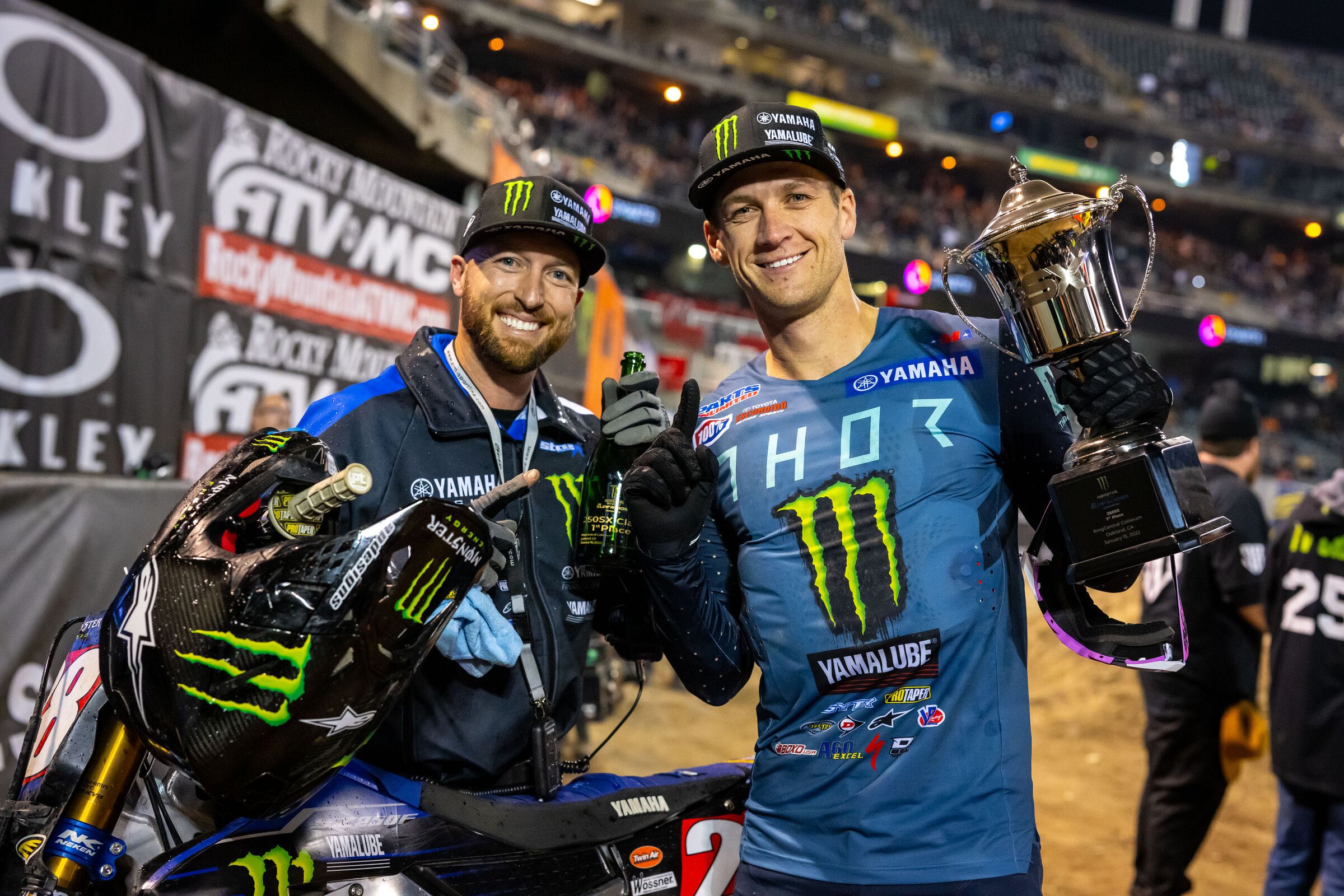 Christian Craig (right) and mechanic Brent Duffe start the 2022 season off with two straight 250SX main event wins.