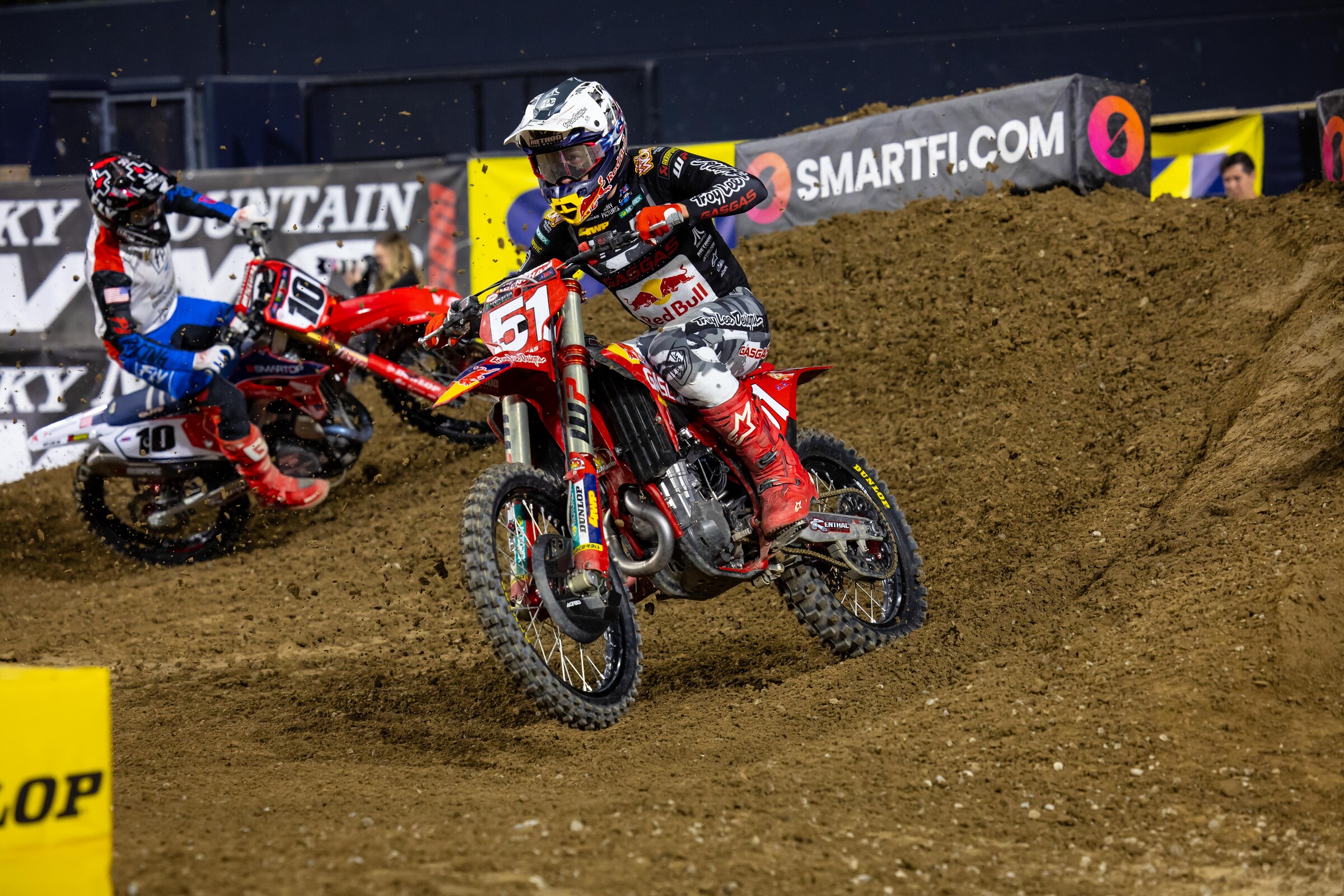 The SmartFi logo can be seen around the third-round San Diego Supercross at Petco Park in California.