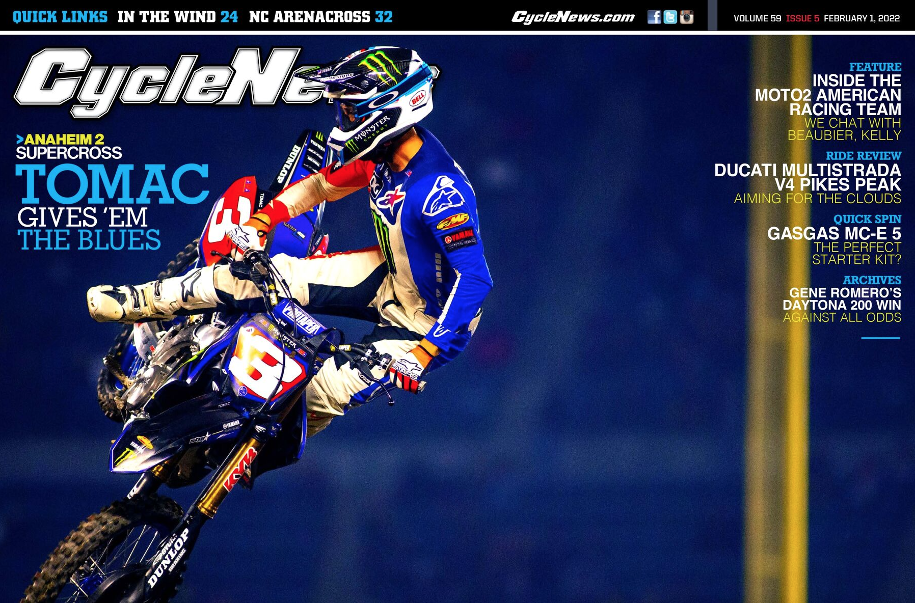 Eli Tomac's first Yamaha cover: Cycle News.