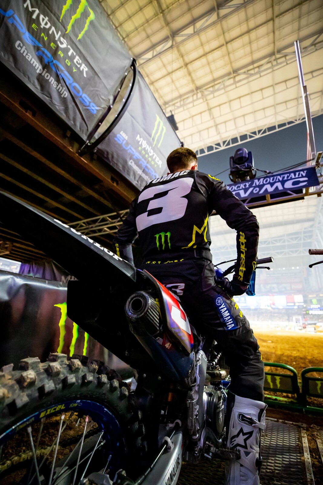 Eli Tomac right next to the over-under bridge.