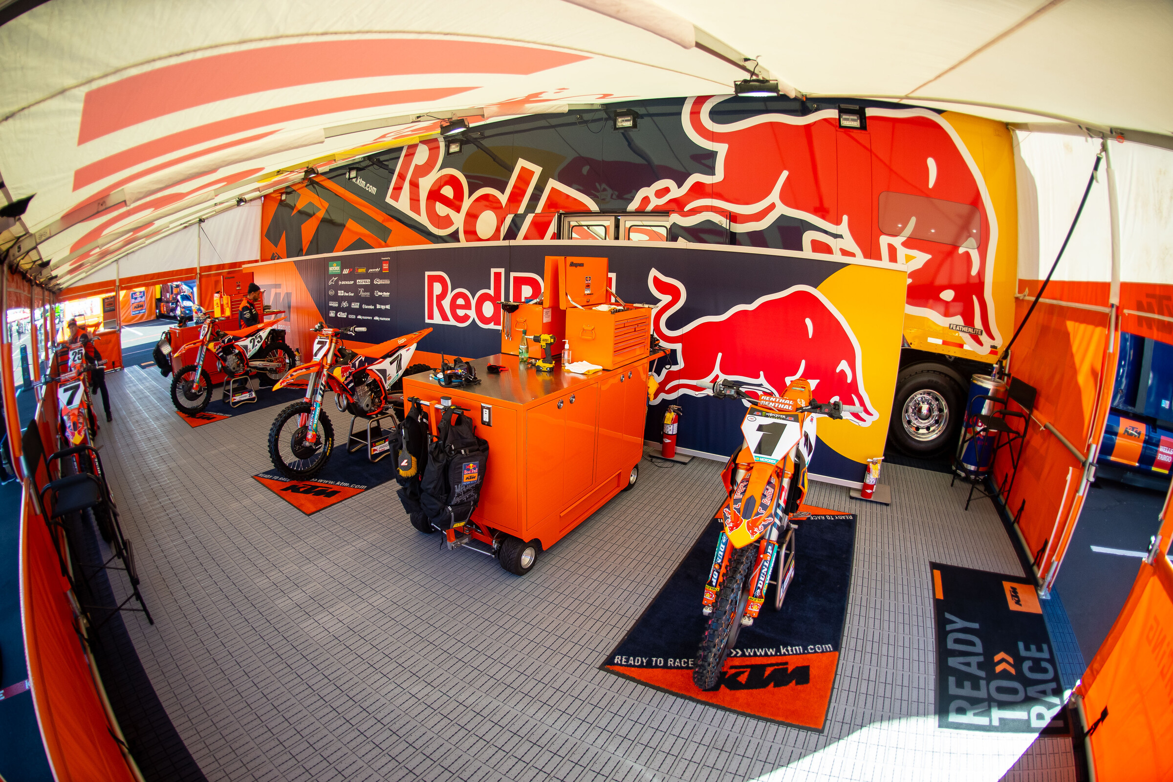 The Red Bull KTM pits at the Glendale Supercross.
