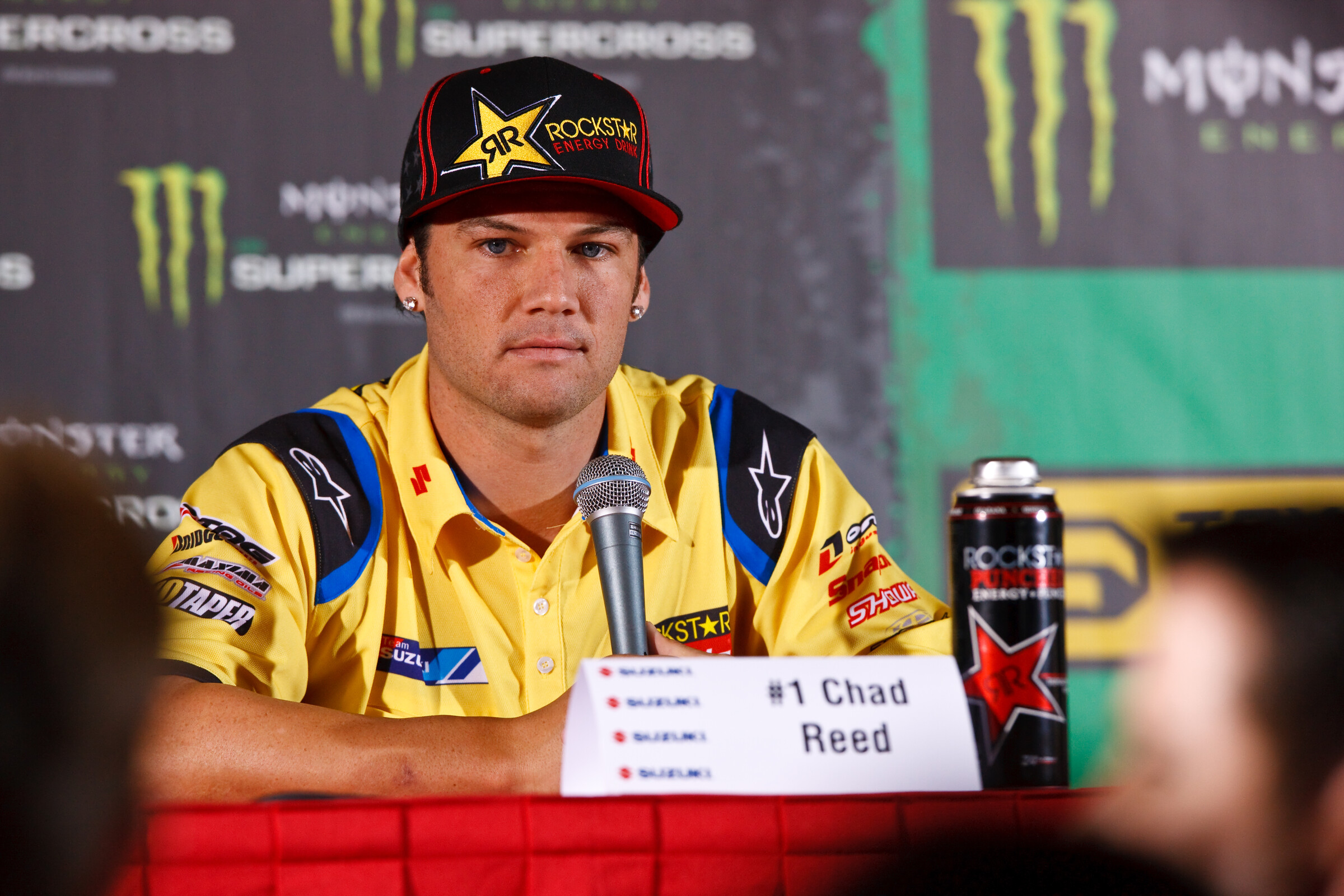 The defending champion at the 2009 preseason AMA Supercross press conference. Okay, technically he's number one here.