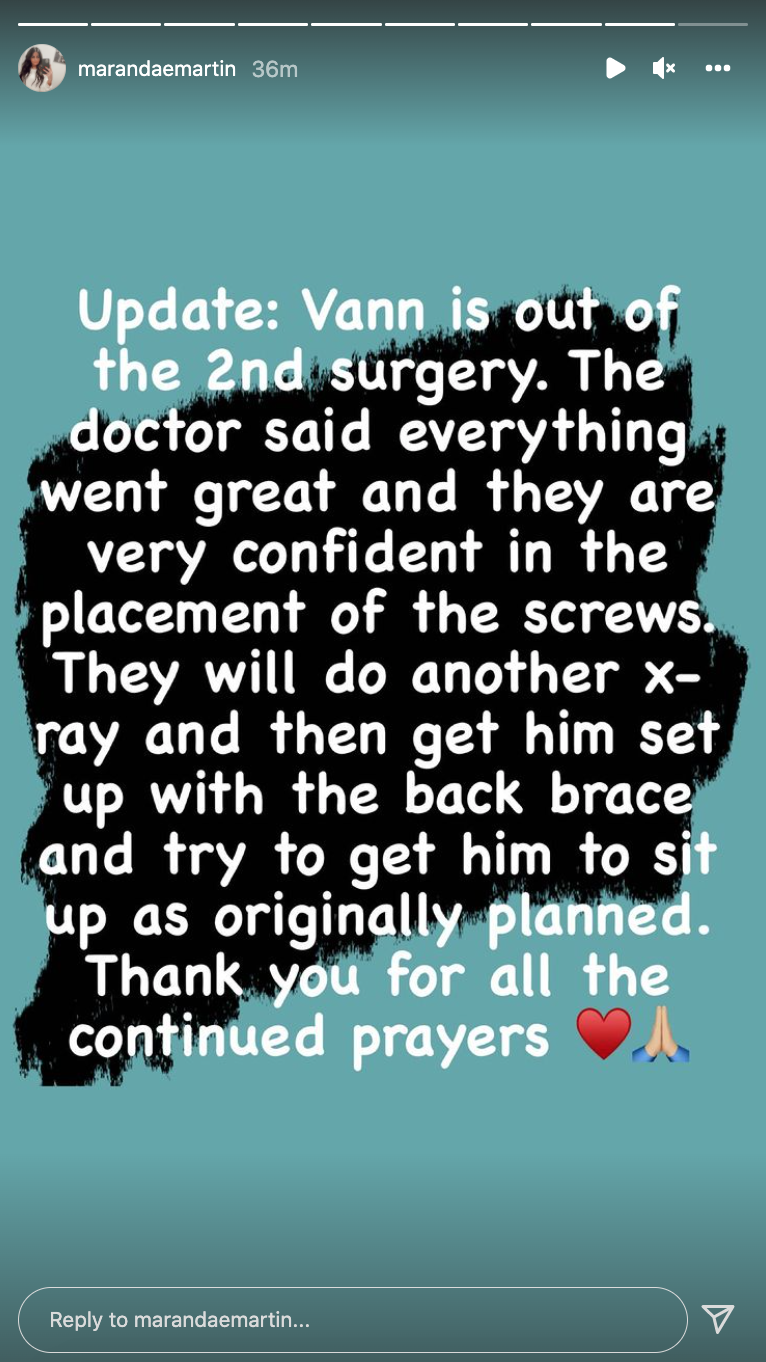 Maranda posted this update this evening (Tuesday).