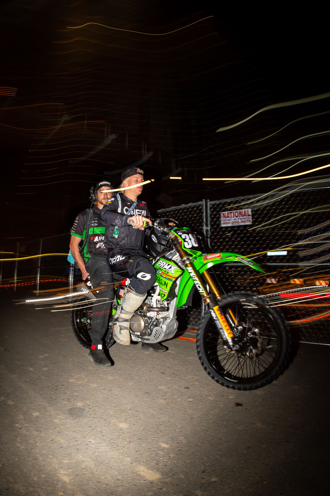 Ray and his mechanic riding into Petco Park ahead of the San Diego Supercross.