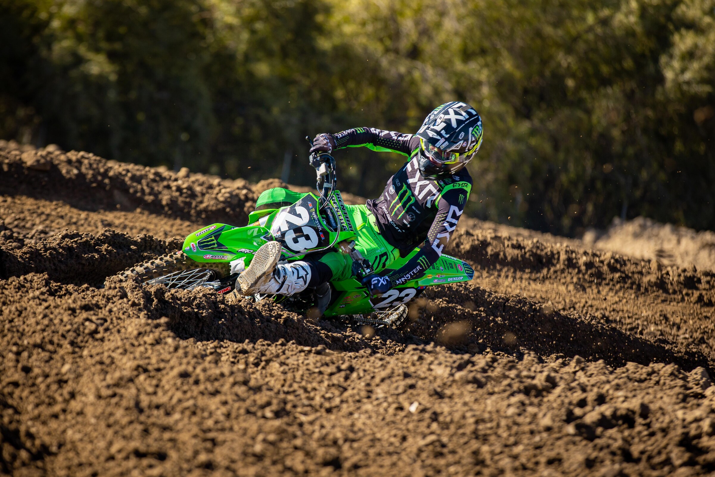 Aden Keefer on the Monster Energy/Pro Circuit 2022 Kawasaki KX250.