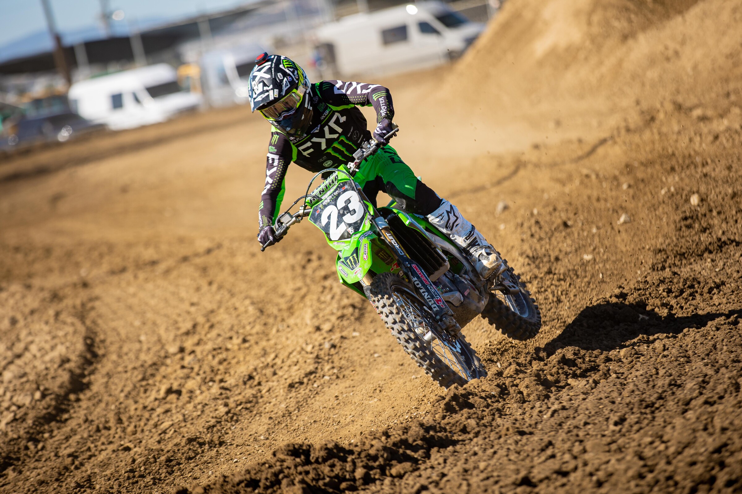 Aden Keefer on the Monster Energy/Pro Circuit 2022 Kawasaki KX250.