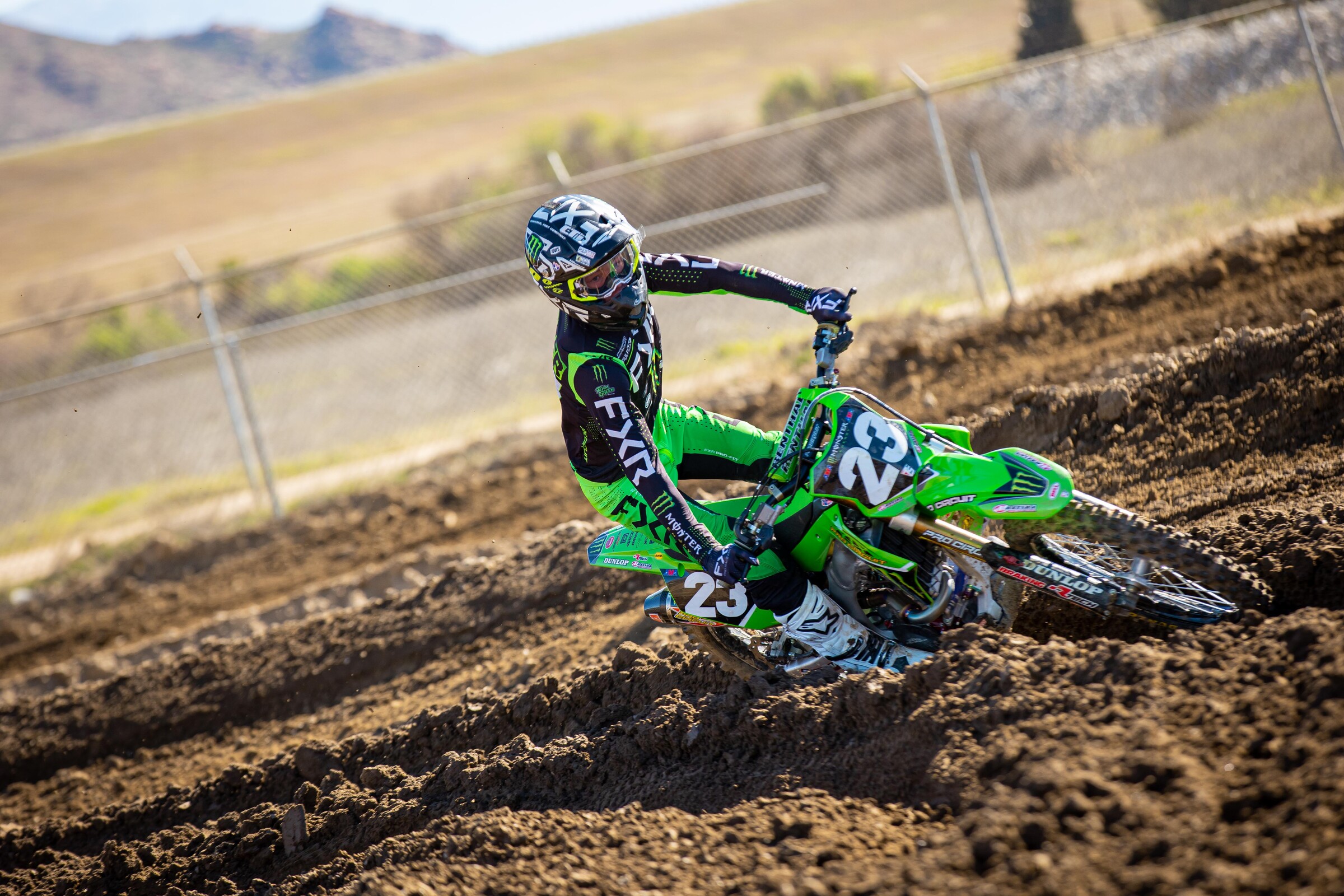 Aden Keefer on the Monster Energy/Pro Circuit 2022 Kawasaki KX250.