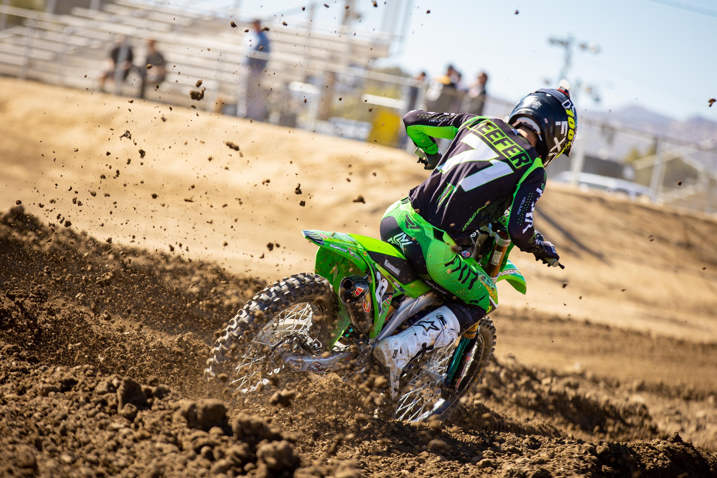 Aden Keefer on the Monster Energy/Pro Circuit 2022 Kawasaki KX250.