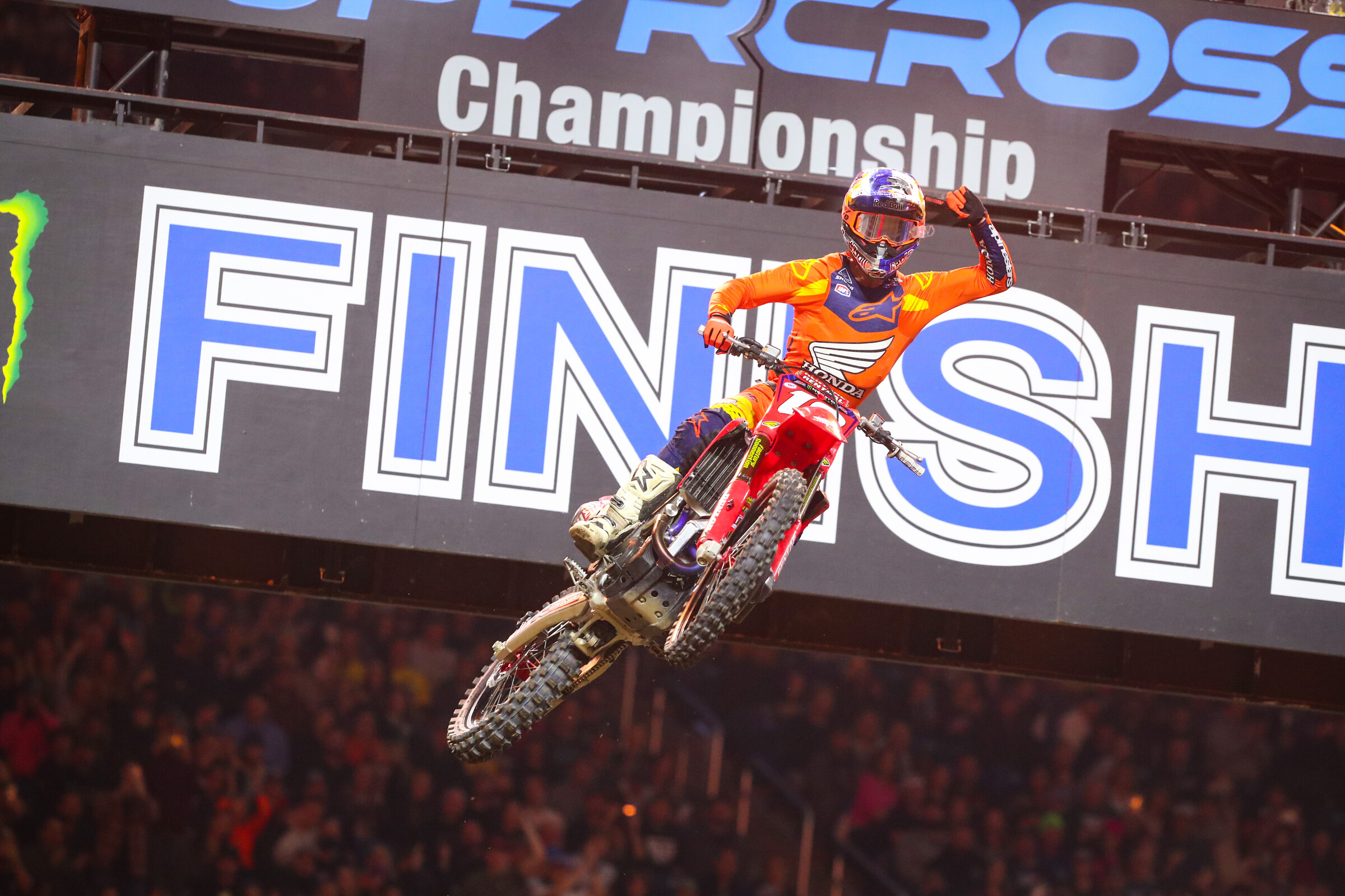 Jett Lawrence picked up his sixth career 250SX victory in Detroit.