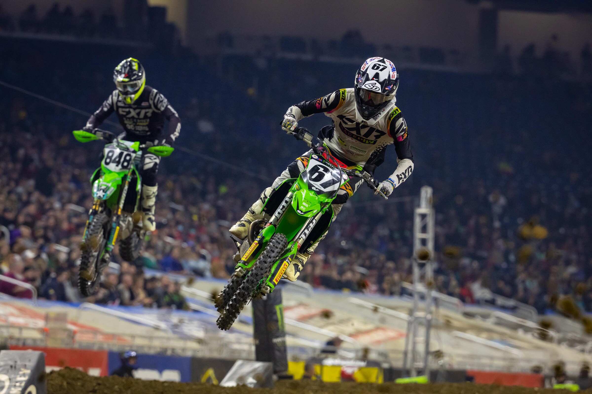 Karnow in the 450SX LCQ at the Detroit Supercross. The #67 finished third in the LCQ and then 15th in the 450SX main event.