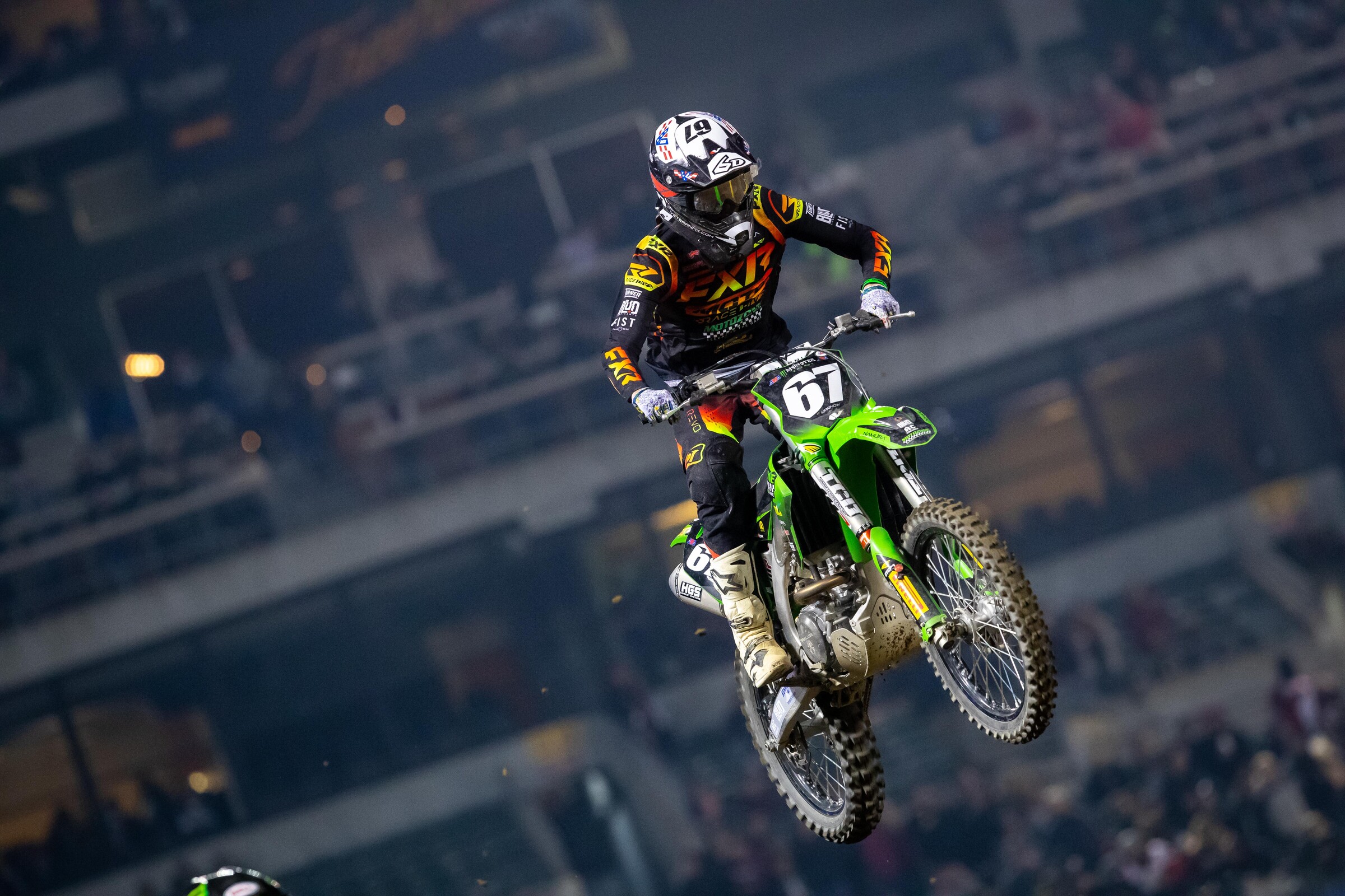 Karnow at the Oakland Supercross. After the first six rounds of the 250SX West Region Championship, Karnow sits 17th in the standings with one top-ten main event finish.