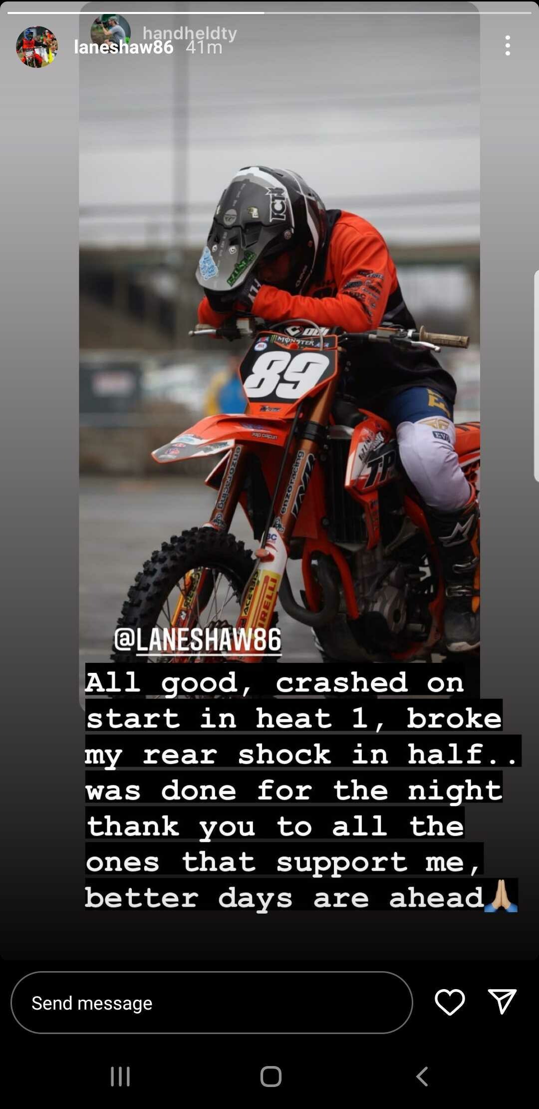 Lane Shaw's Instagram post Saturday night.