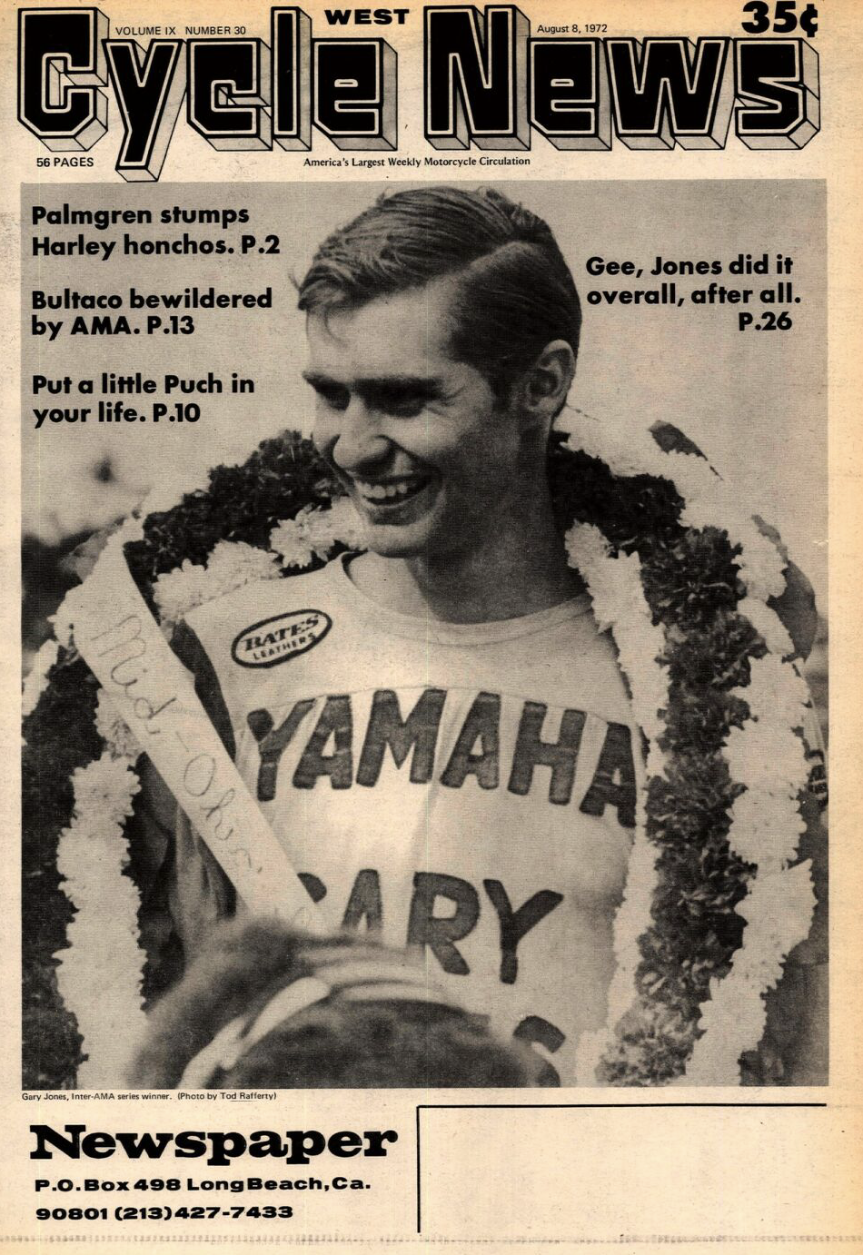 Gary Jones on the cover of Cycles News.
