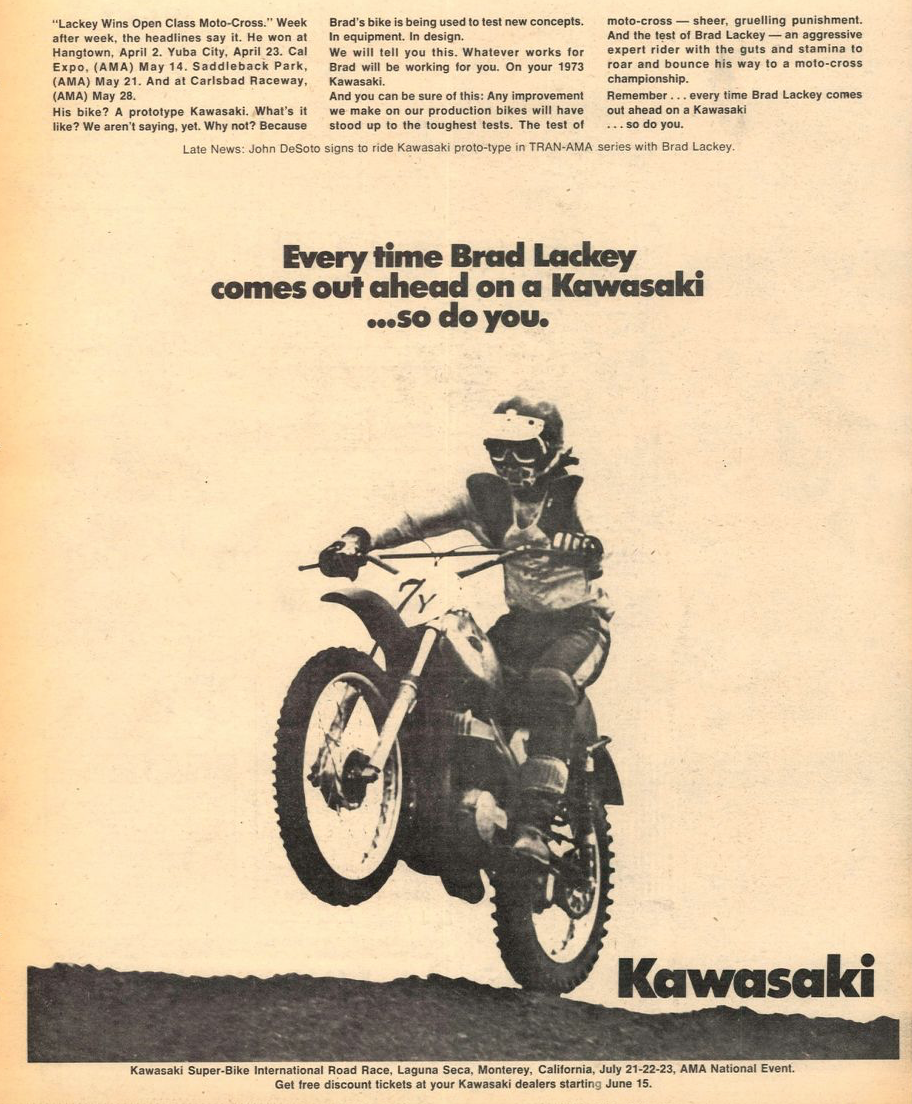 Brad Lackey's win ad in Cycle News.