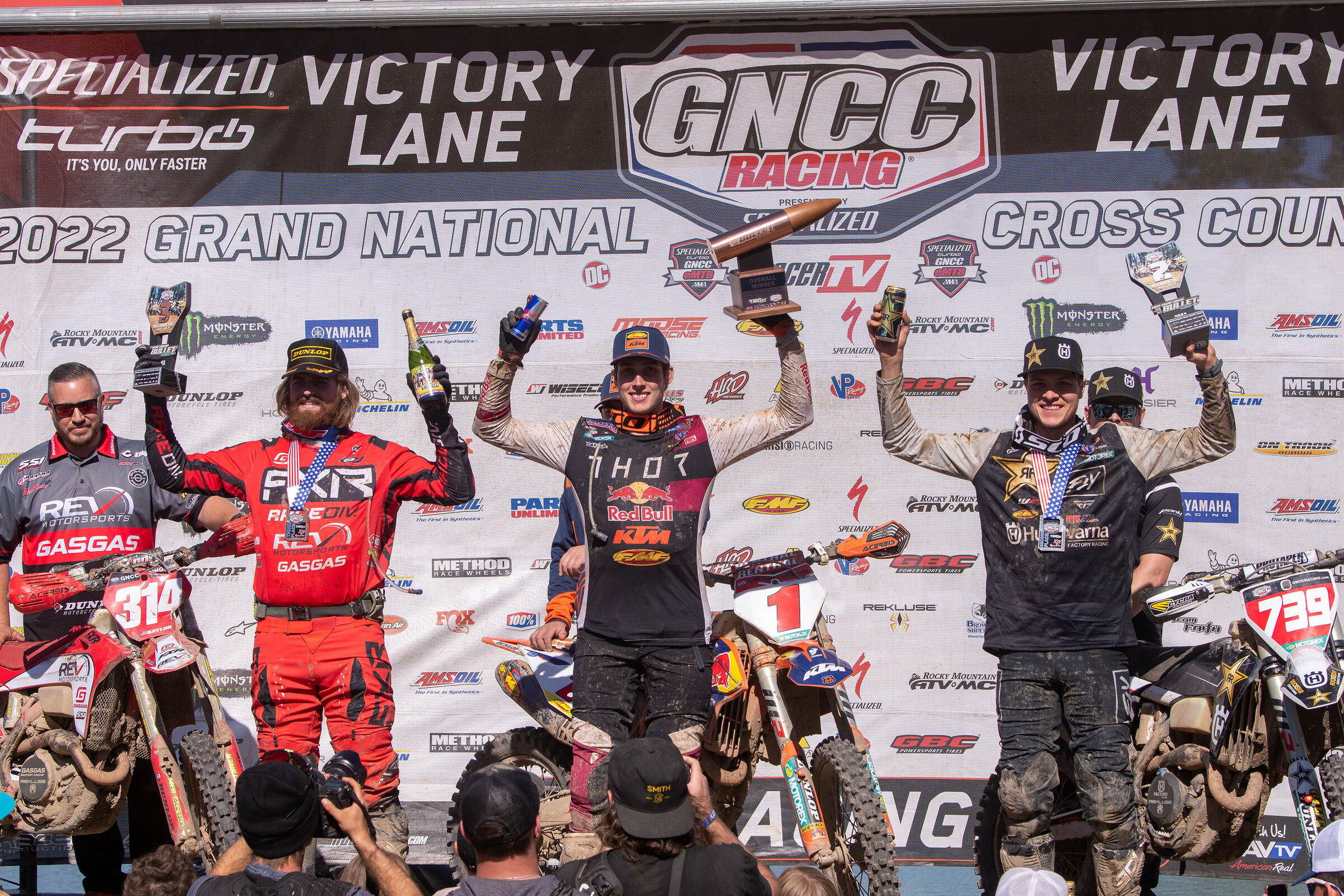 Ben Kelley (center), Trevor Bollinger (right) and Grant Baylor (left) rounded out the FMF Camp Coker Bullet top three finishers.