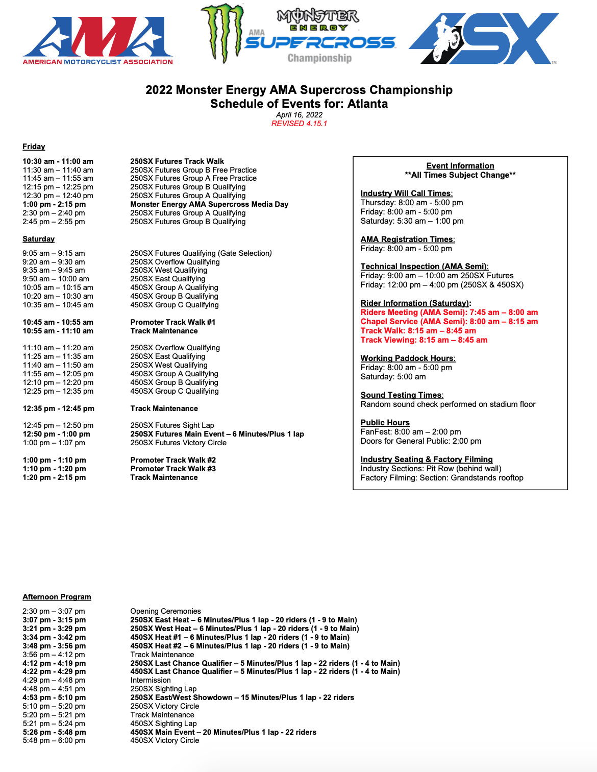 Atlanta Supercross Is a Day Race, Here is the Schedule [Update One