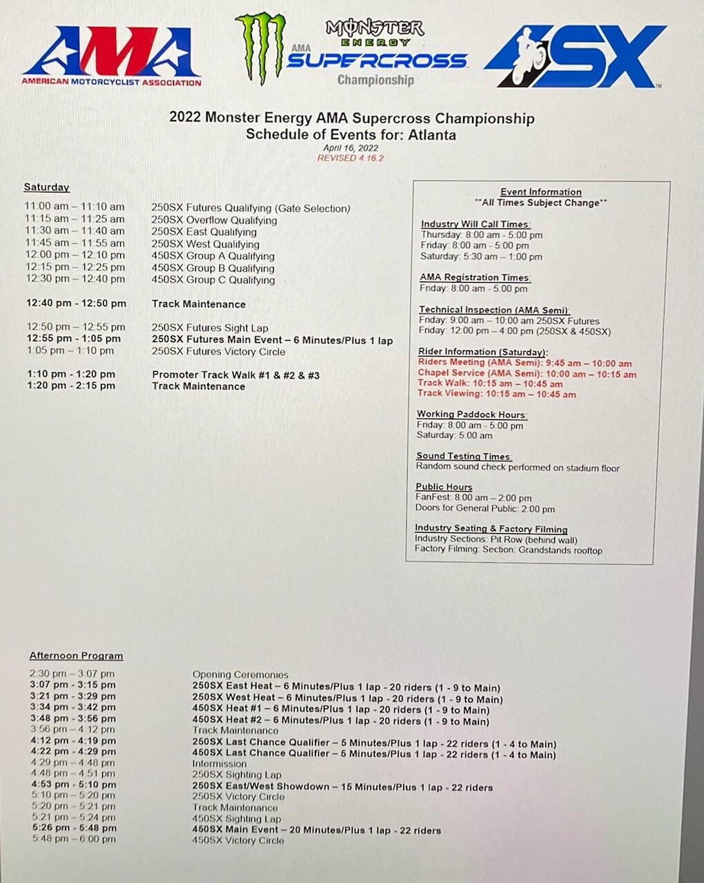 Atlanta Supercross Is a Day Race, Here is the Schedule [Update One