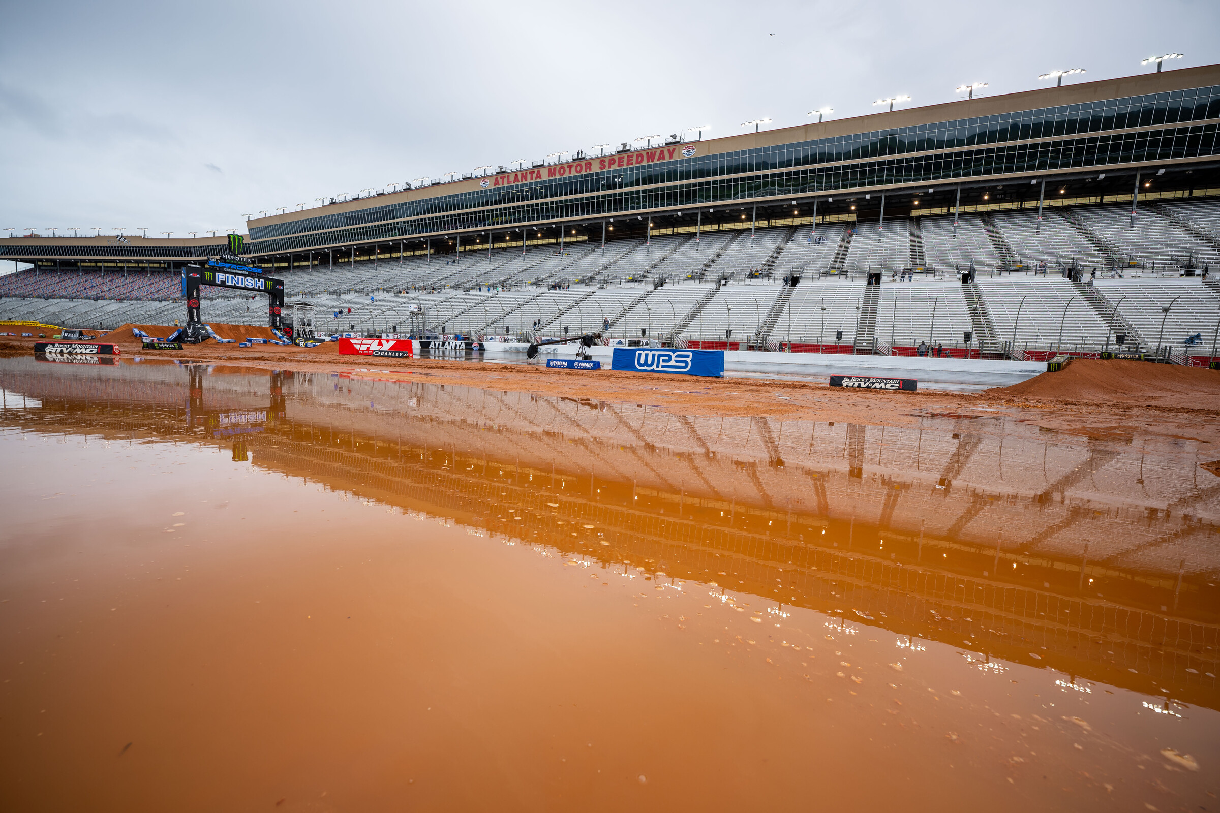Lake next to the track, but tarps kept the dirt (somewhat) dry).
