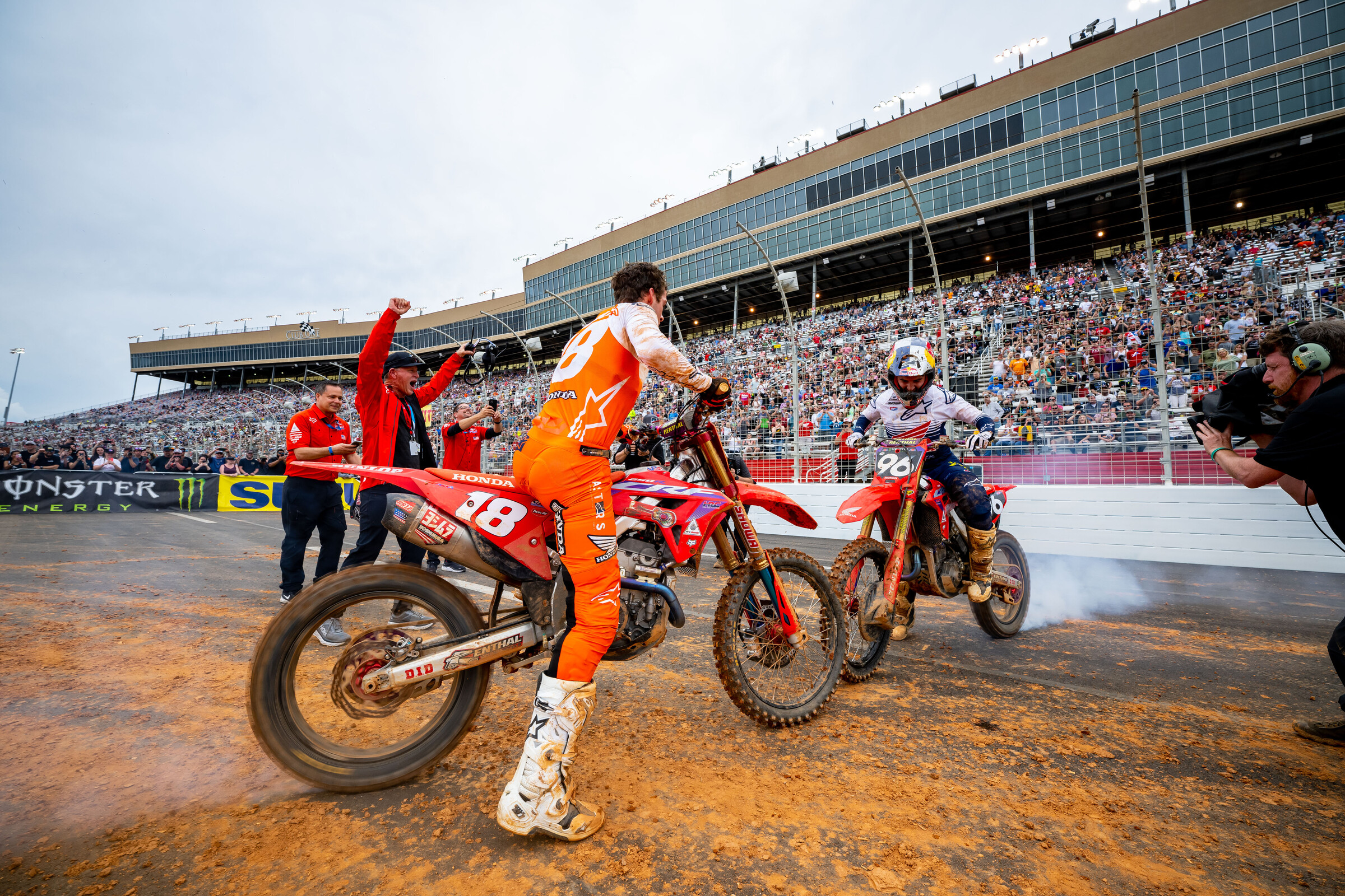 The Lawrence brothers celebrating their podium finishes in style at Atlanta Motor Speedway.