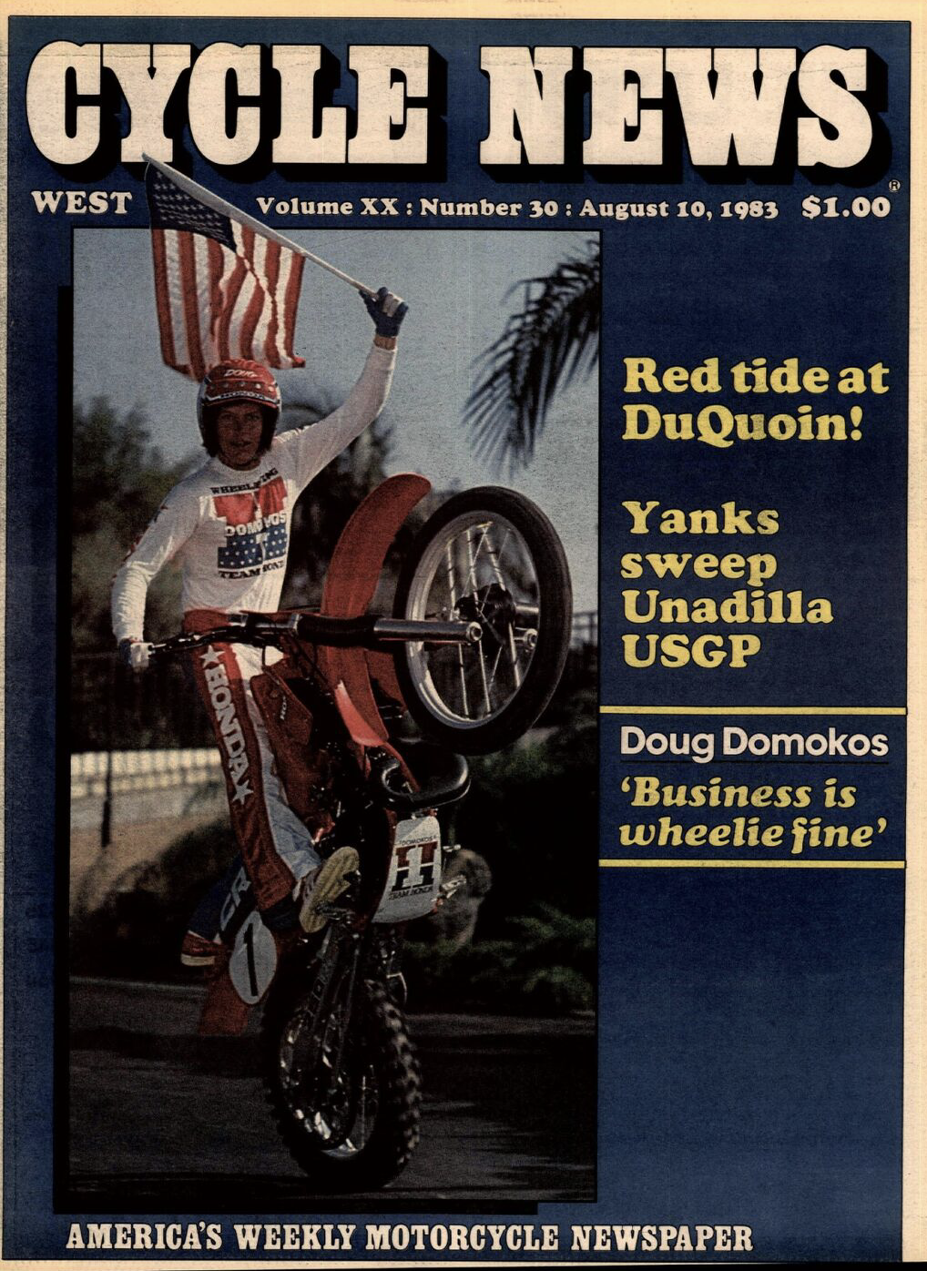 Doug Domokos on the cover of Cycle News.