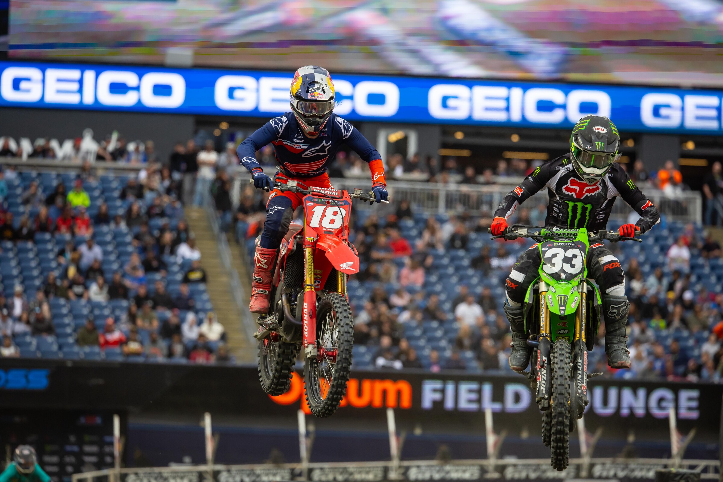 Austin Forkner and Jett Lawrence battle in Foxborough.