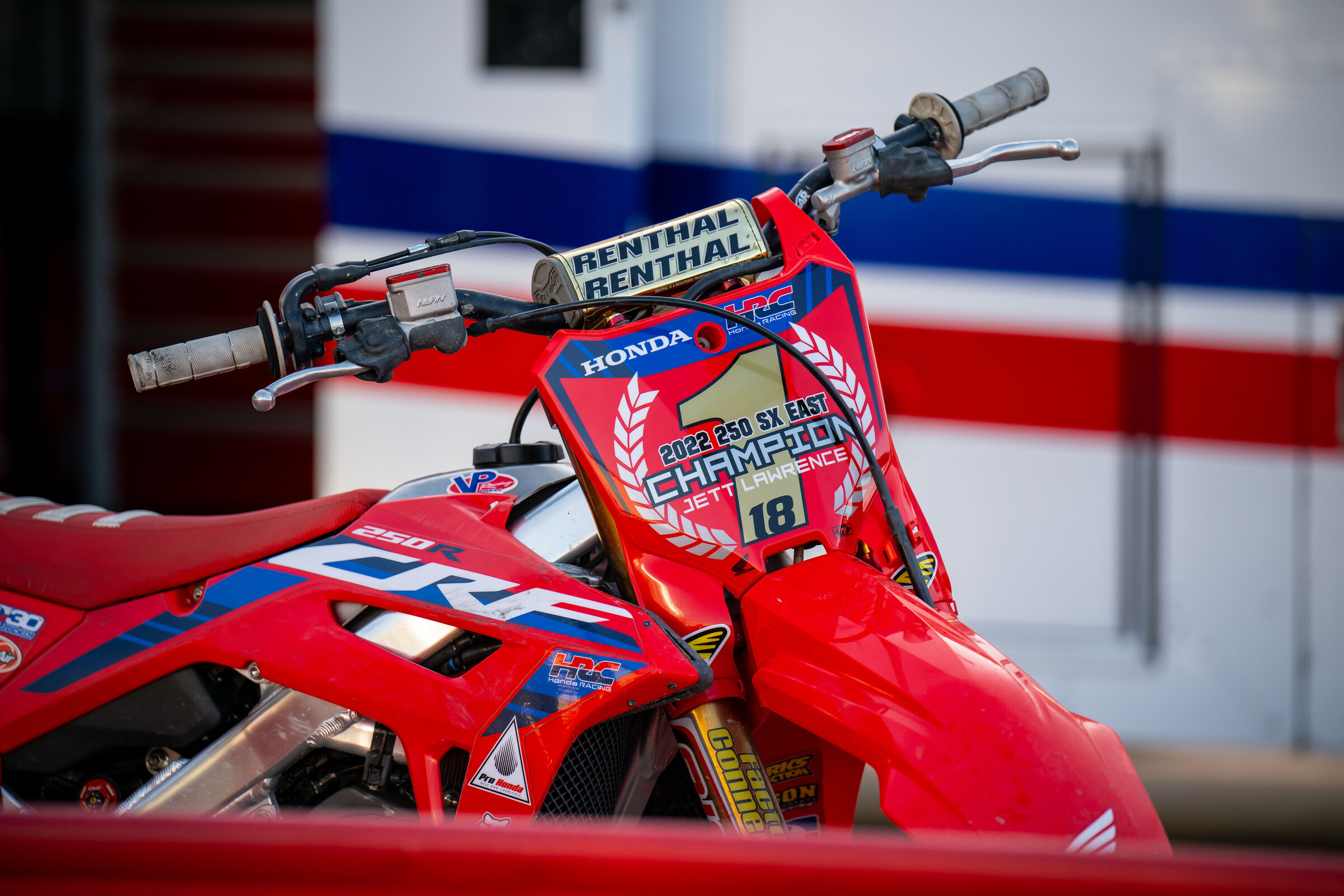 Jett's championship winning bike in the pits at the 250SX West Region Denver Supercross.