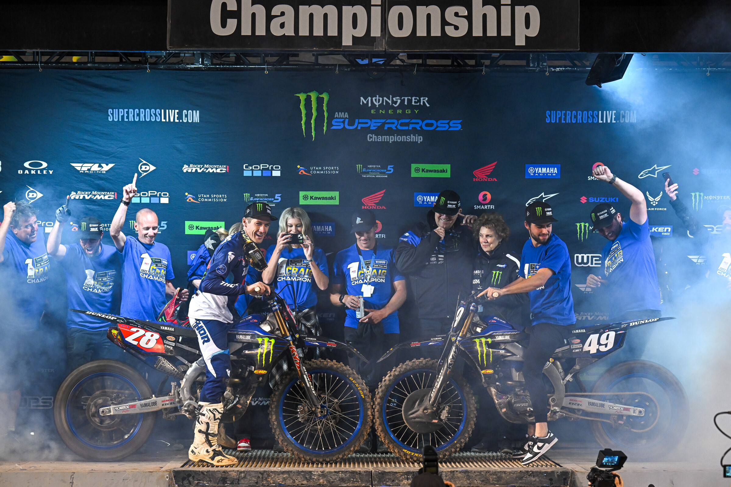 Christian Craig and Nate Thrasher celebrate Thrasher's win and CC's 250SX West Region title.