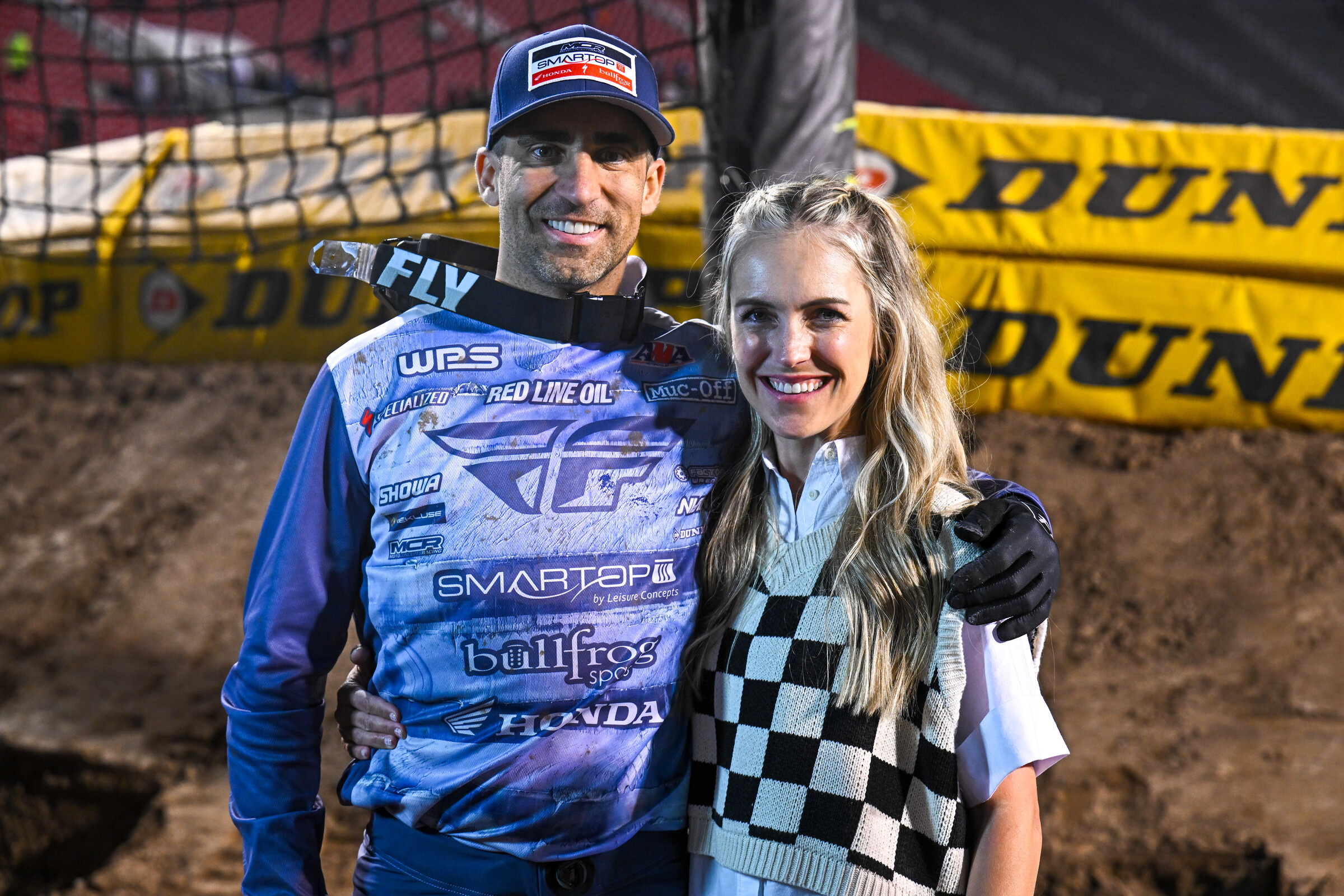 Justin Brayton and his wife Paige after his final AMA Supercross main event.