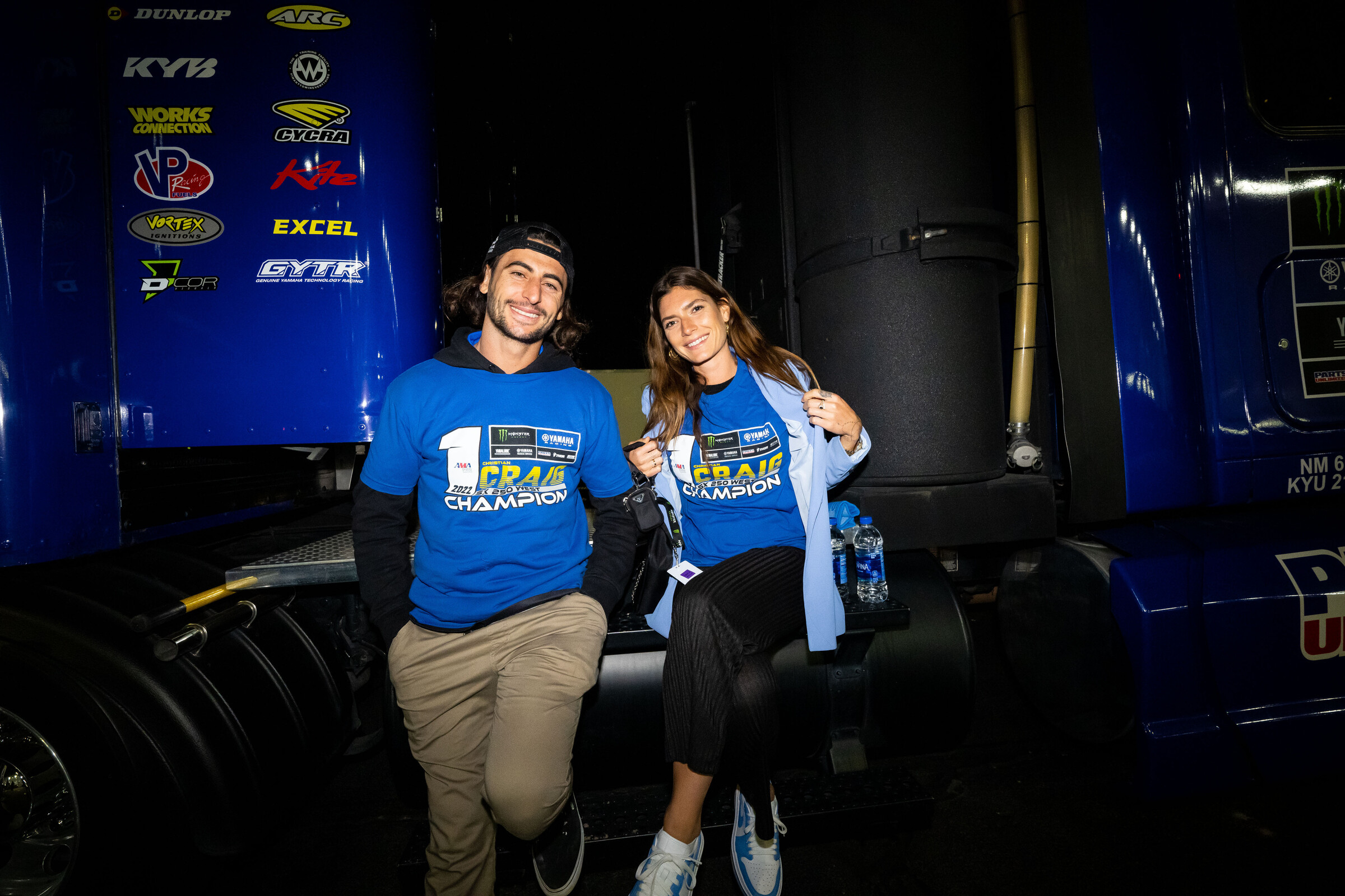 Dylan Ferrandis and his wife Nastasia at the 2022 supercross finale.