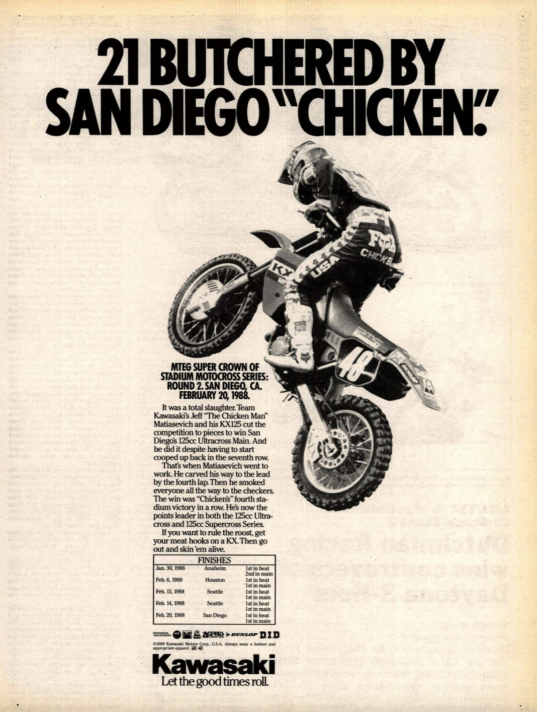 Jeff Matiasevich's win ad in 1988...