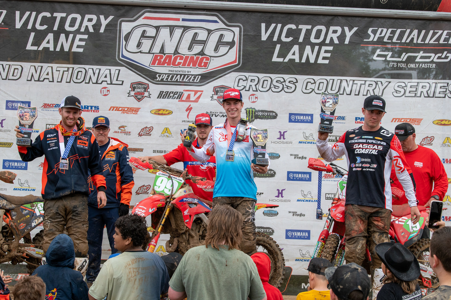 Cody Barnes (center), Ryder Lafferty (right) and Liam Draper (left) rounded out the XC2 class top three.