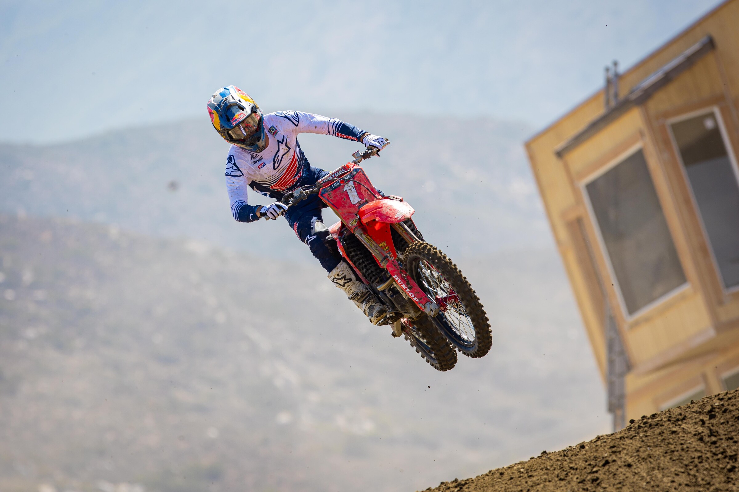 Jett Lawrence with the #1 plate on at the ride day at Fox Raceway at Pala on Tuesday before the Pro Motocross opener.