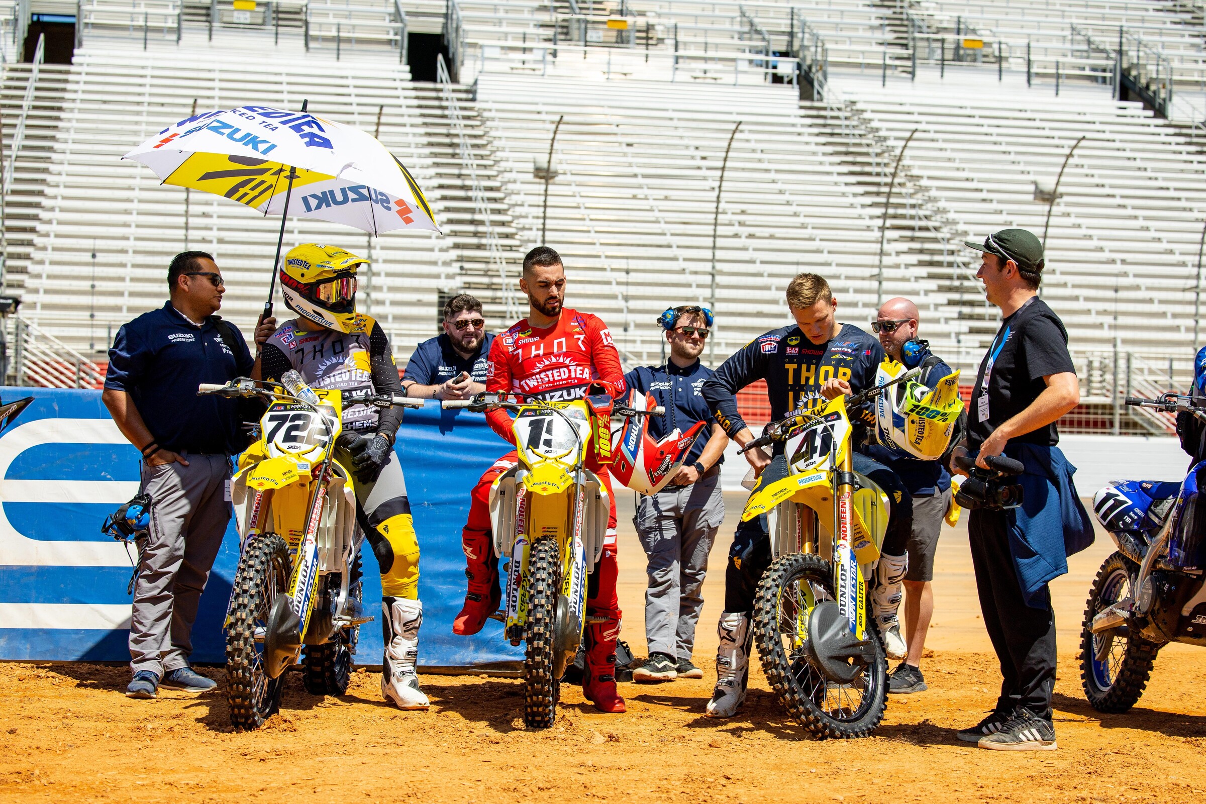 Twisted Tea/HEP Motorsports Suzuki riders Adam Enticknap, Justin Bogle, and Brandon Hartranft.