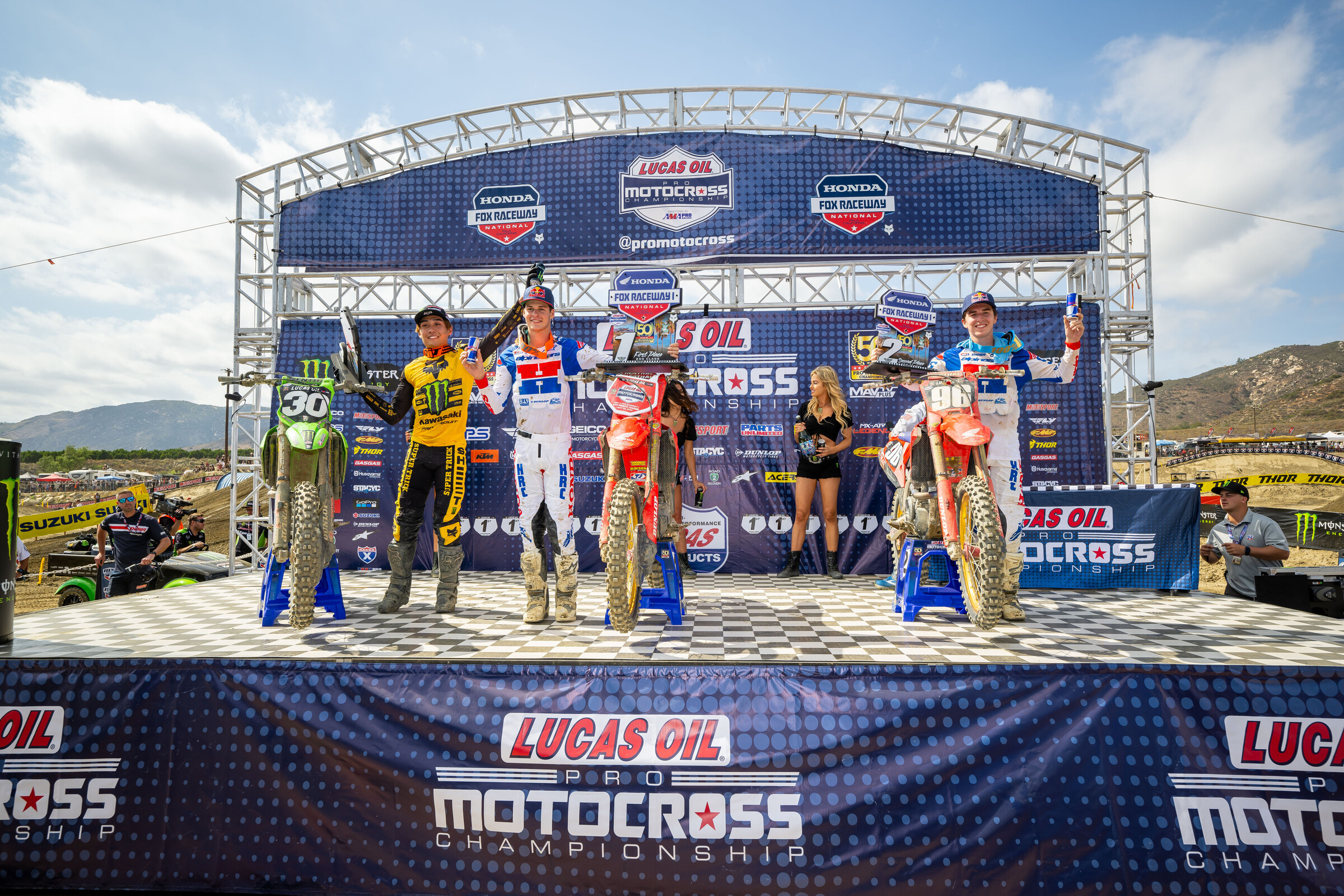 The Lawrence brothers on the podium at the 2022 Pro Motocross opener.