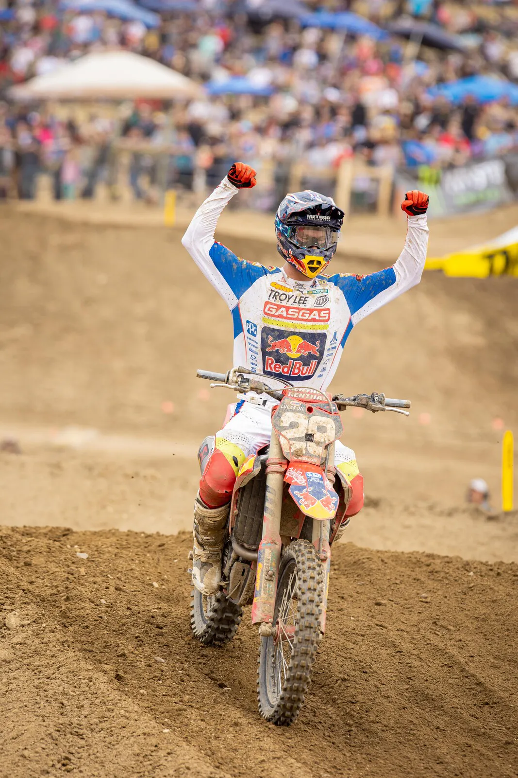 Mosiman celebrating his first career moto win.