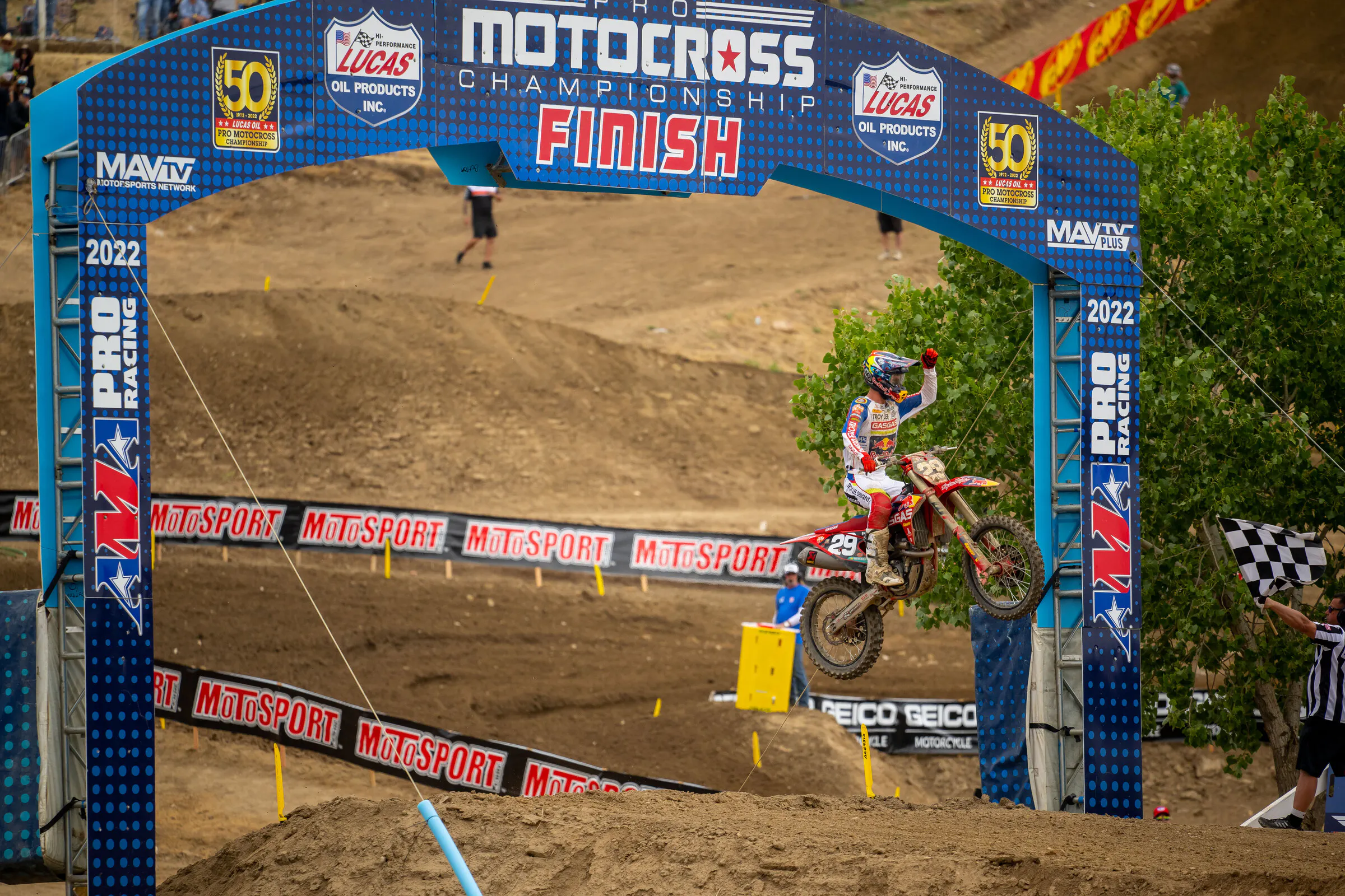 Mosiman taking the checkered flag in P1 in the first moto.