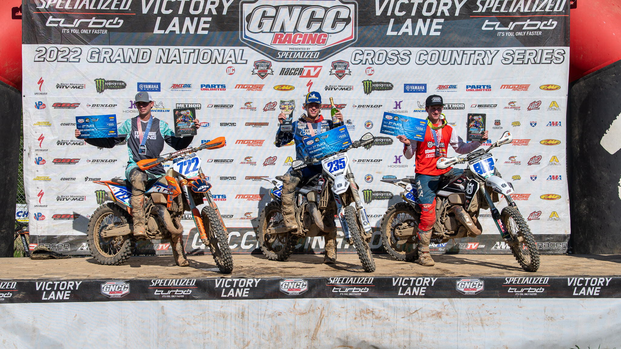 Brody Johnson (center), Zack Hayes (left) and Jake Froman (right) rounded out the FMF XC3 podium.
