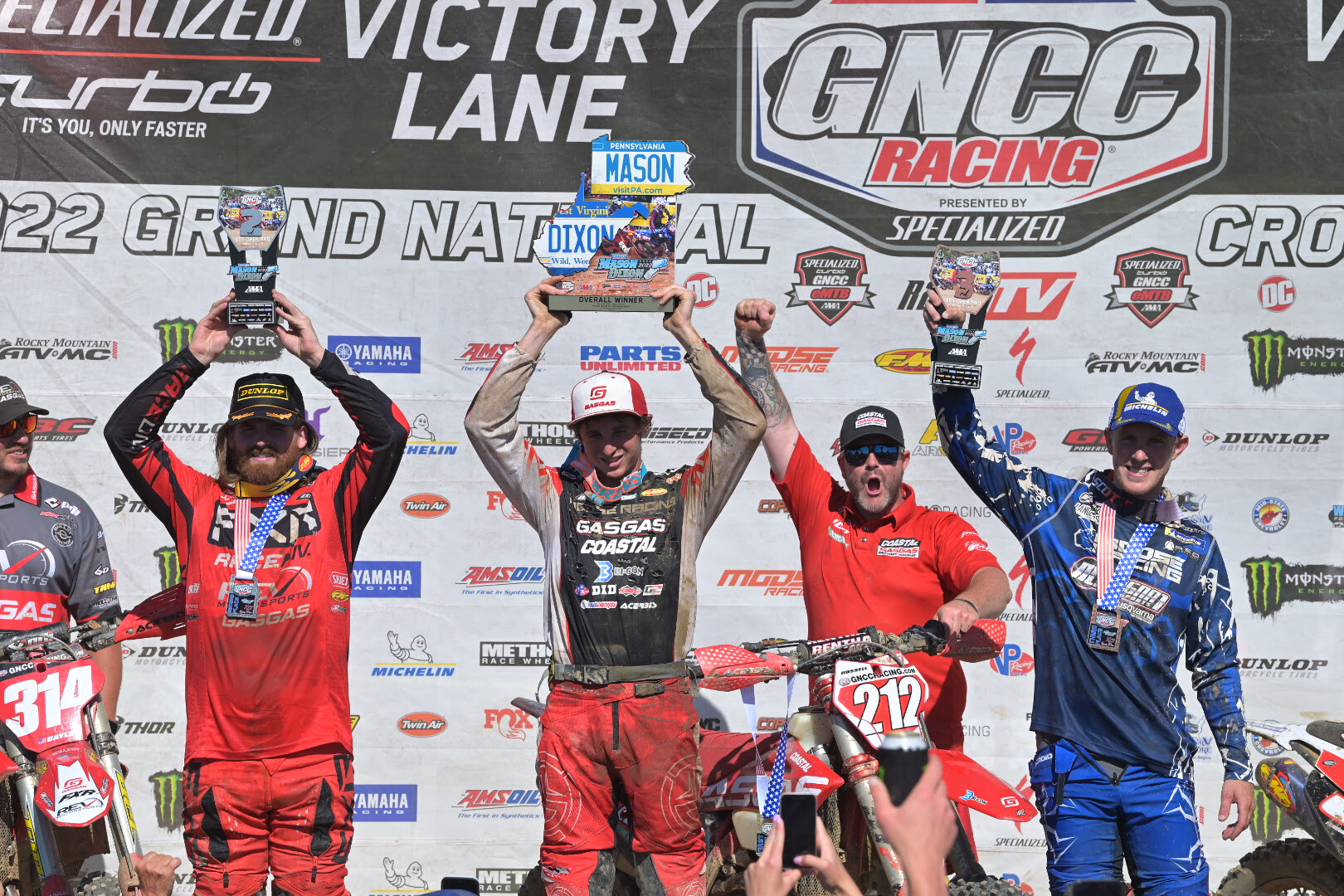 Ricky Russell (center), Grant Baylor (left) and Jordan Ashburn (right) rounded out the top three finishers at the Parts Unlimited Mason-Dixon.