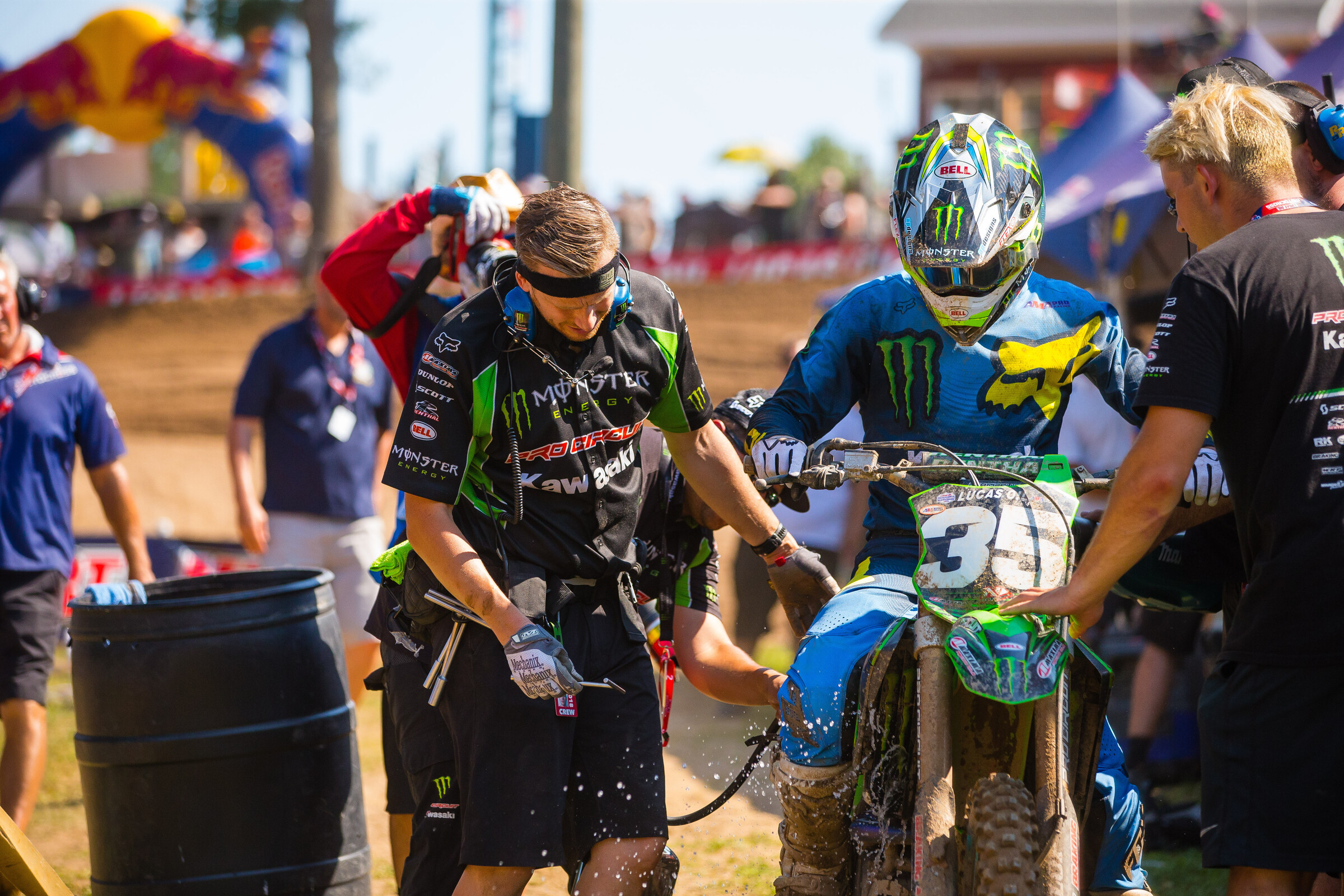 Austin Forkner pulling into the pits at Southwick 2018.