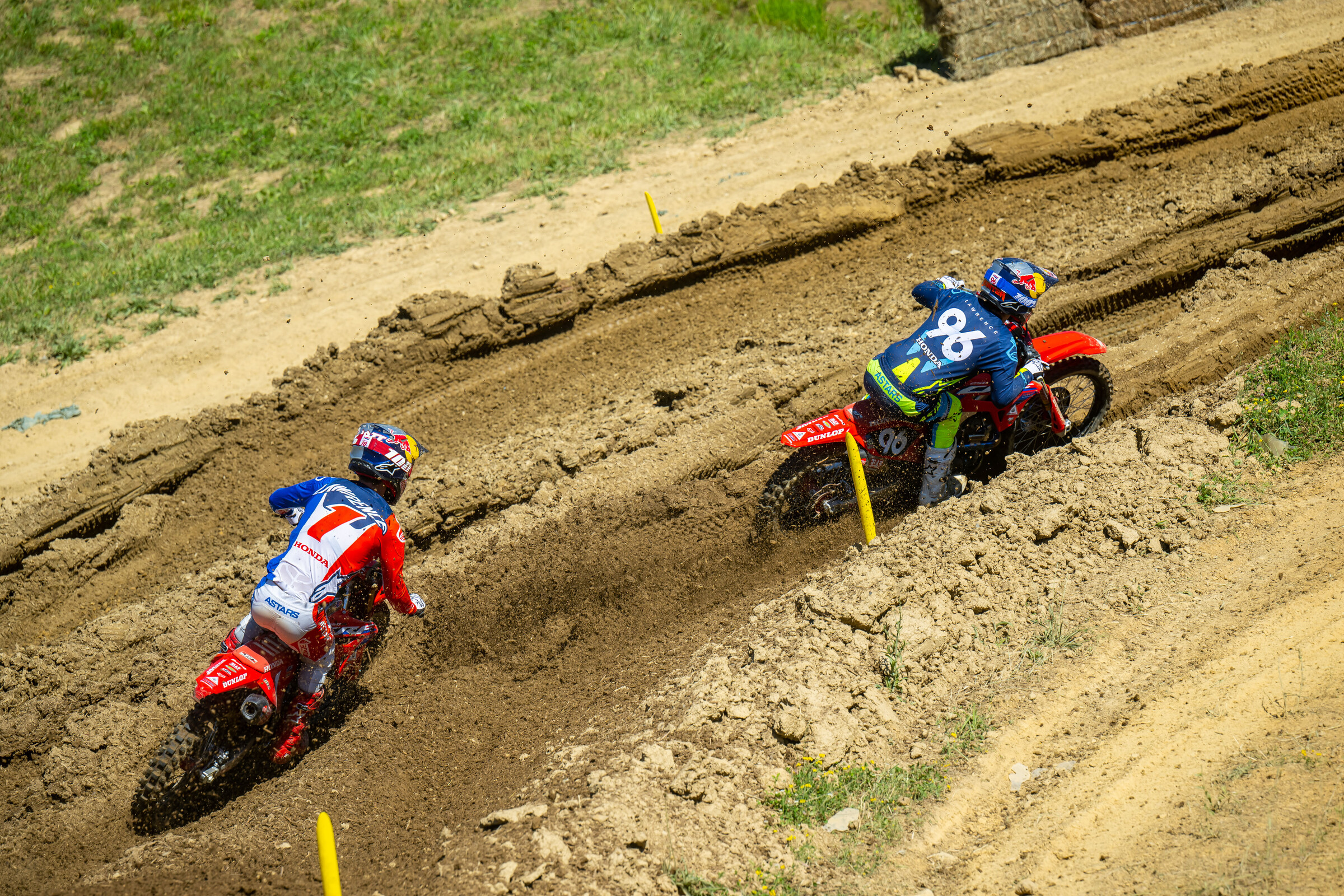 Hunter Lawrence leading Jett Lawrence in the second moto.