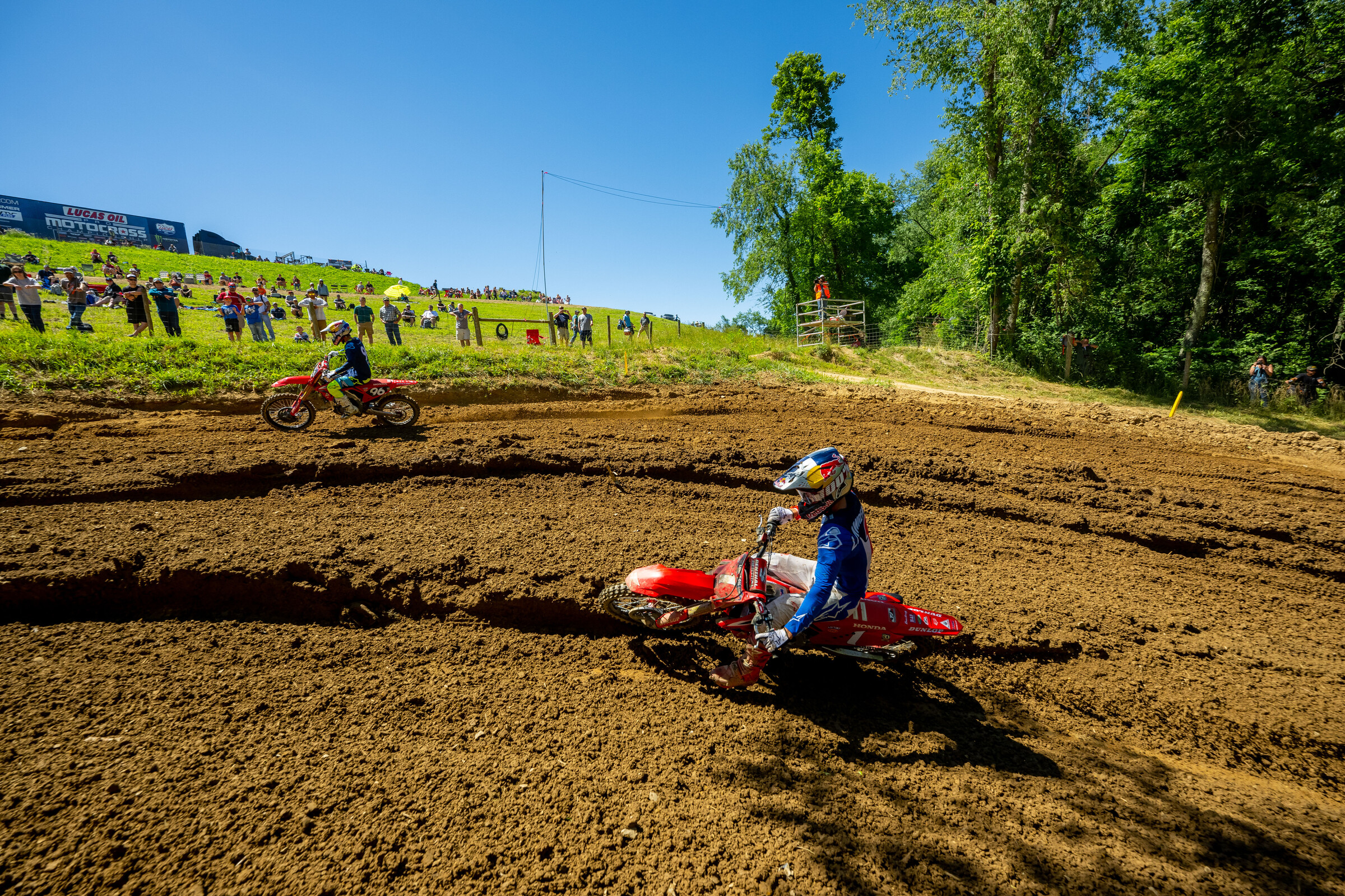 Hunter Lawrence leading Jett Lawrence in the second moto.