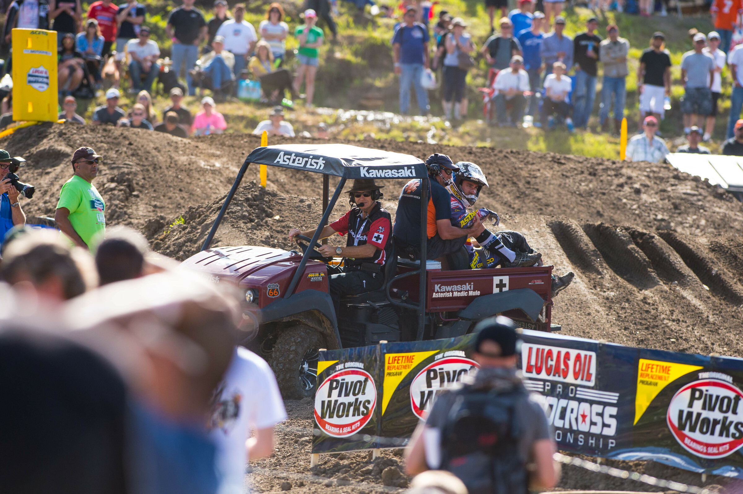Eli Tomac being carted off at Thunder Valley in 2015.