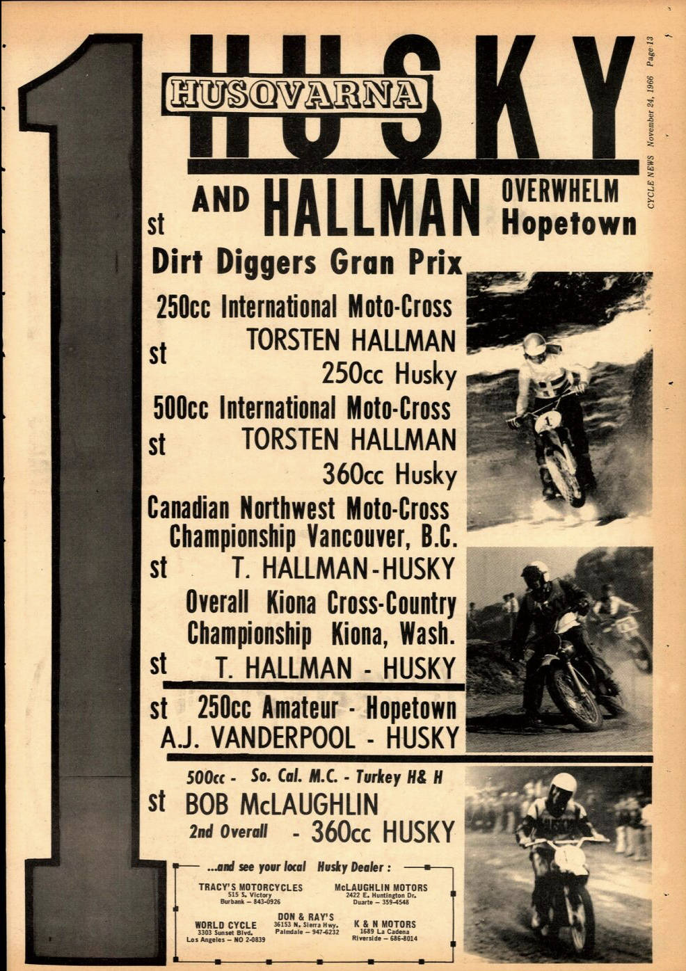 Torsten Hallman in a Husqvarna win ad in 1966.