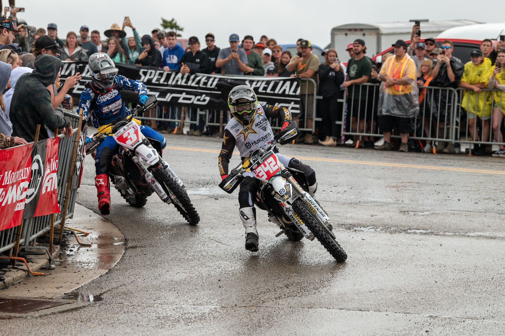 Craig Delong leads Jordan Ashburn on the asphalt at Snowshoe.