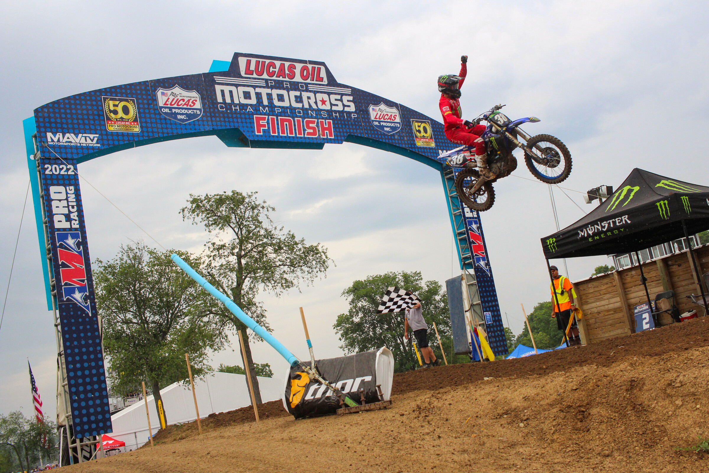 Haiden Deegan winning the first moto. Deegan finished 1-1 for the overall win.