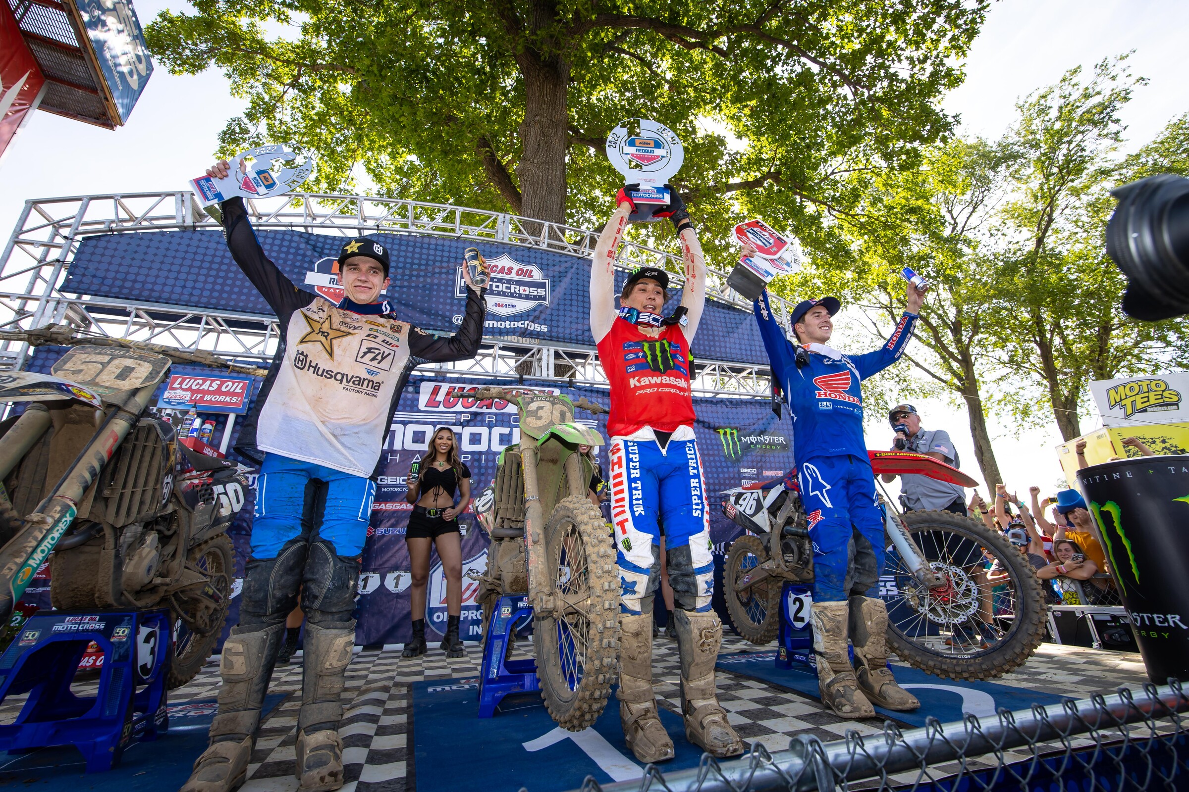 The RedBud National 250 Class overall podium.