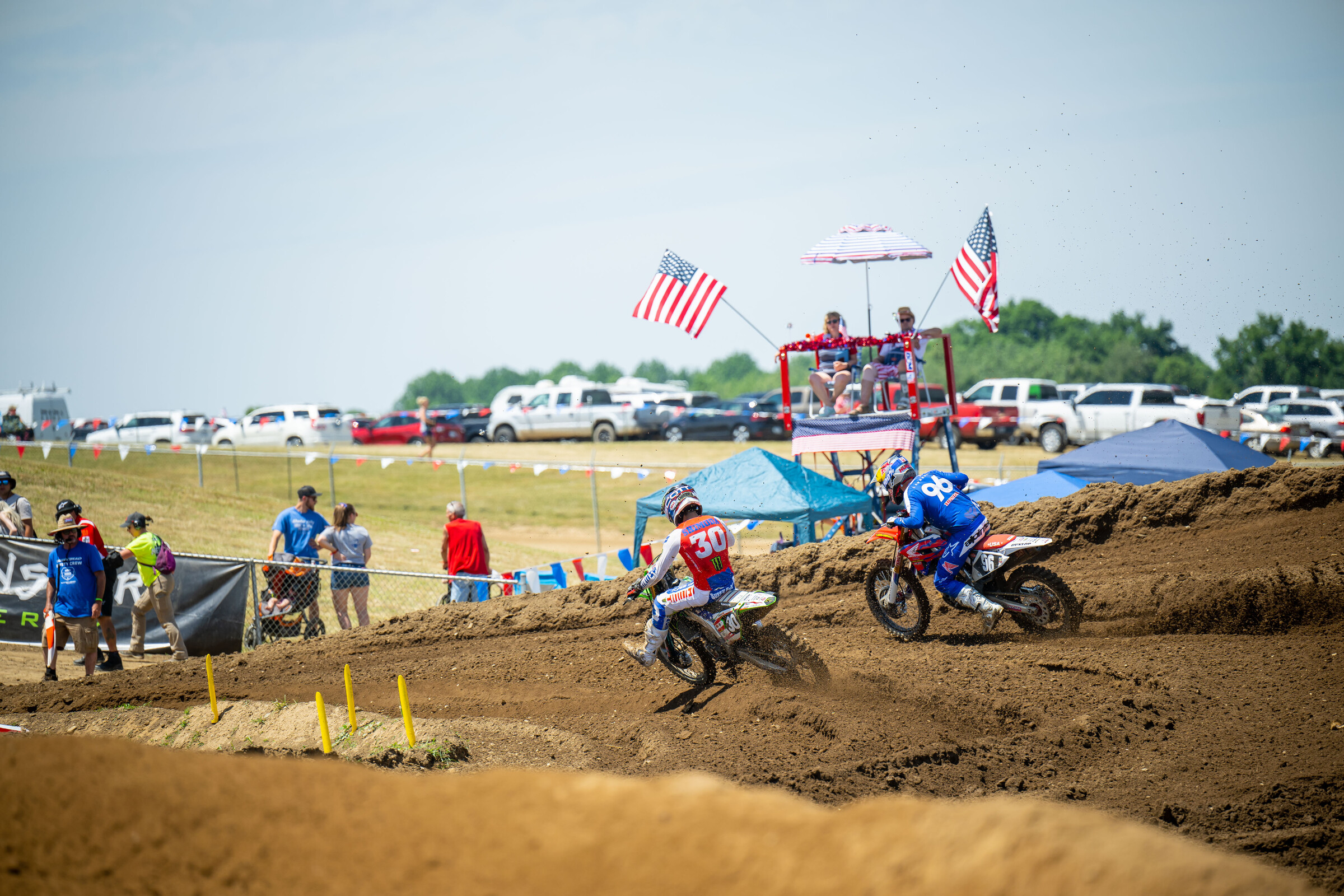 Shimoda went at it with Hunter Lawrence for the first moto win, getting by late to net the W.