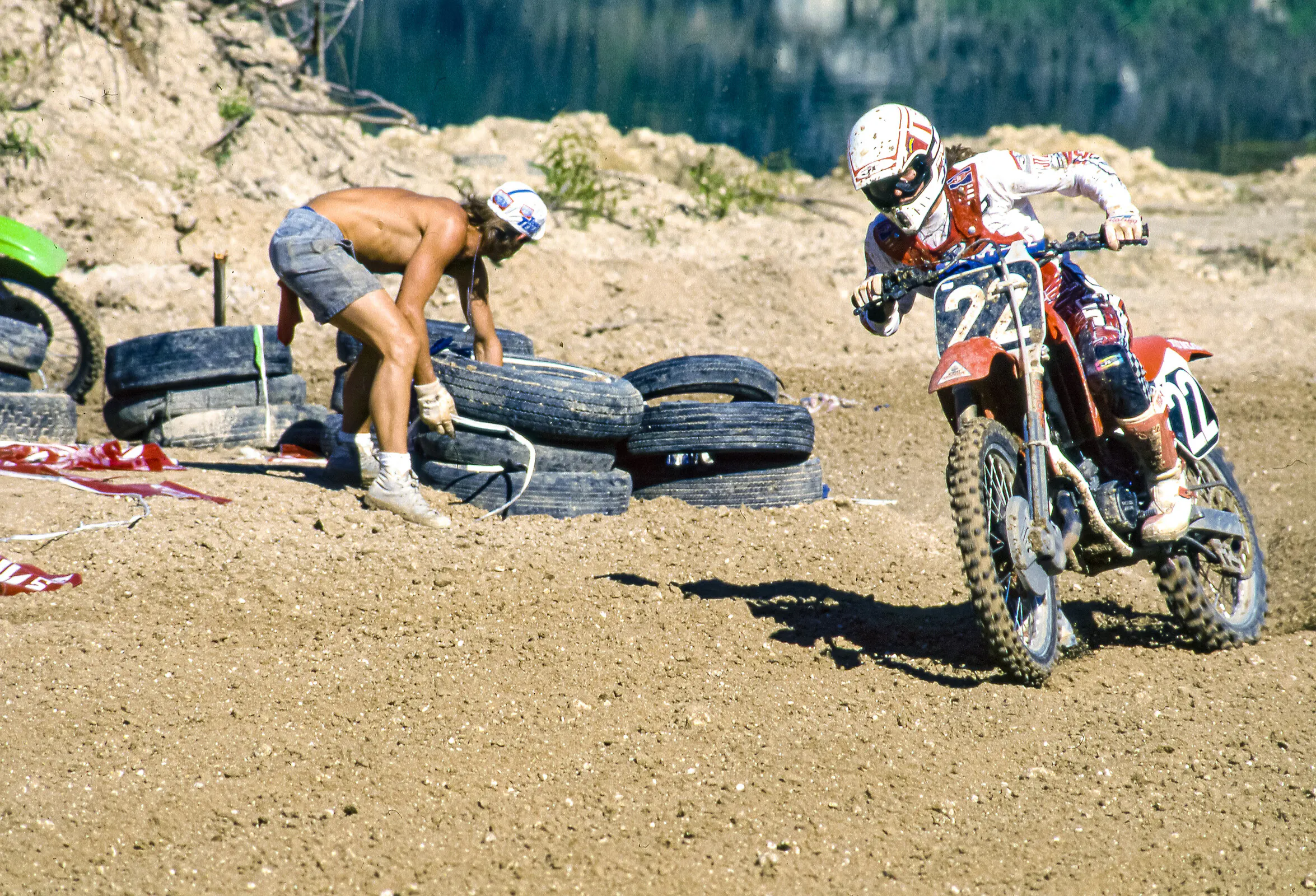 Bayle on a 1990 CR125. Um, the race tracks look a little different these days.