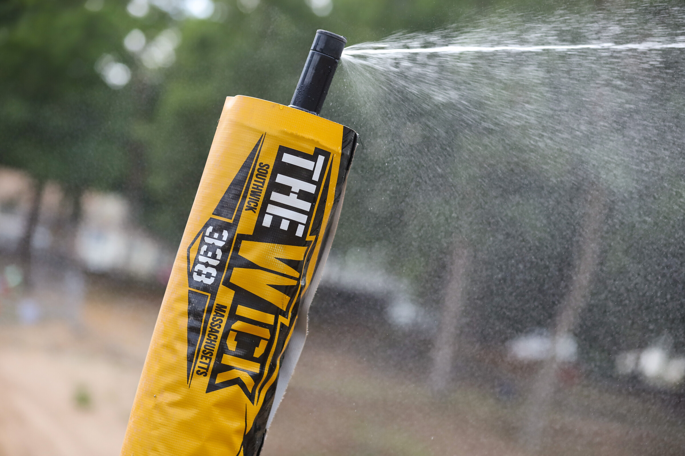 Sprinklers keeping the track watered.